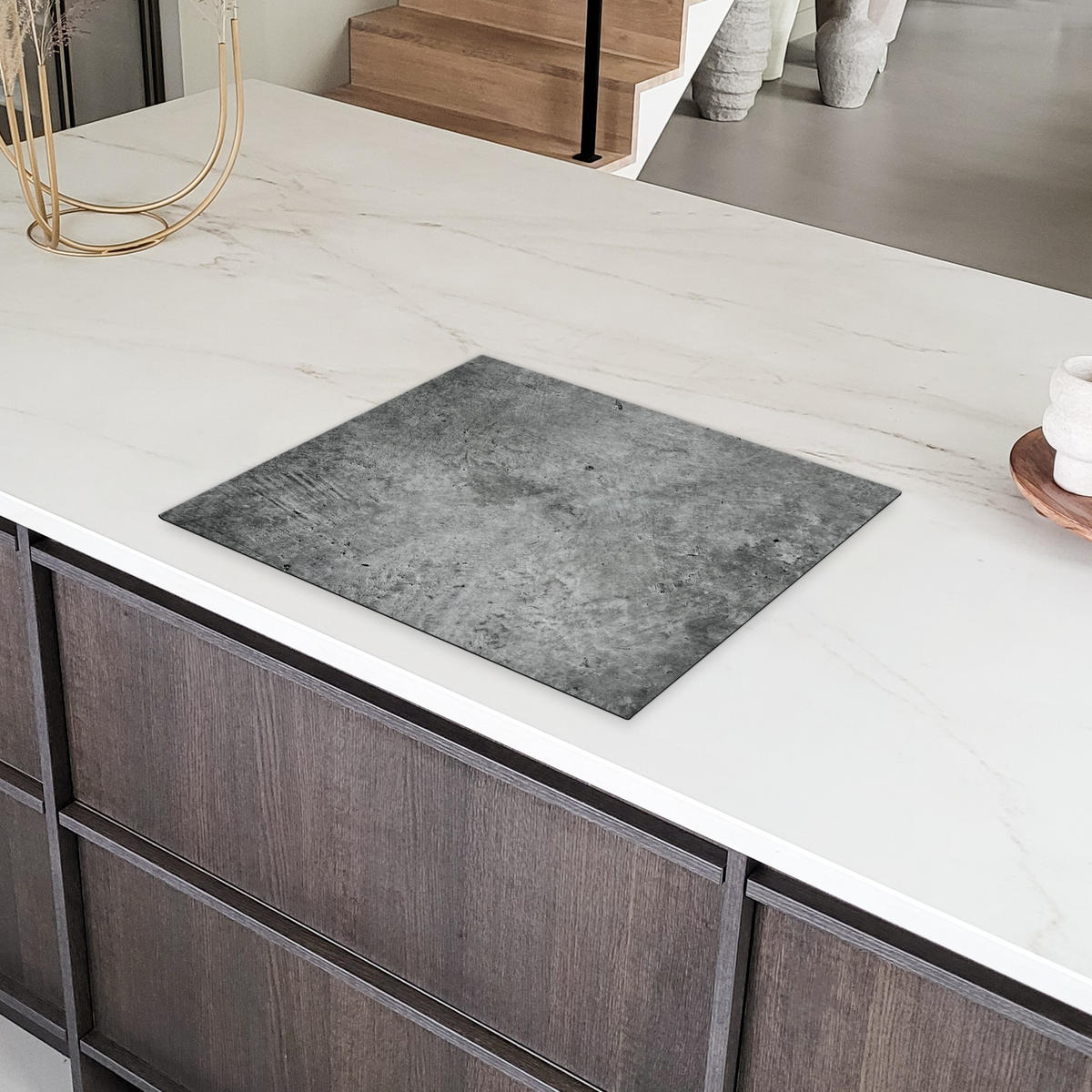 HERDABDECKPLATTE Beton - Schiefer - Grau -Betonstruktur Herdabdeckung Induktionsfeld 65x52 cm - Grau, Kunststoff (65/52/0.2cm) - MuchoWow