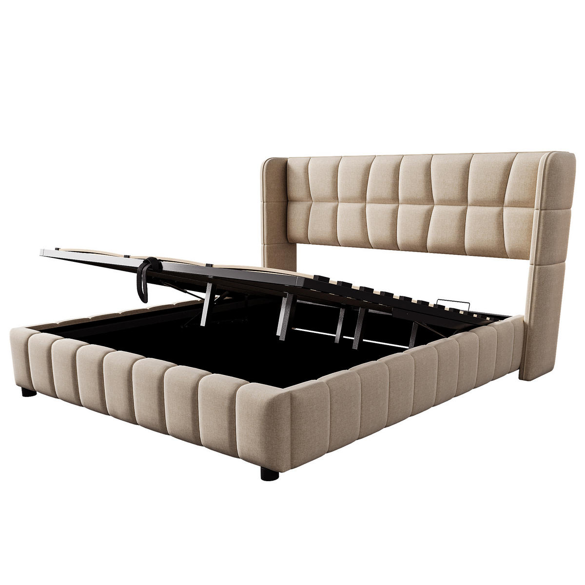 POLSTERBETT 180/200 cm Beige mit Lattenrost und hydraulischer Stauraumfunktion - Beige, Textil (180/200cm) - Oxeza