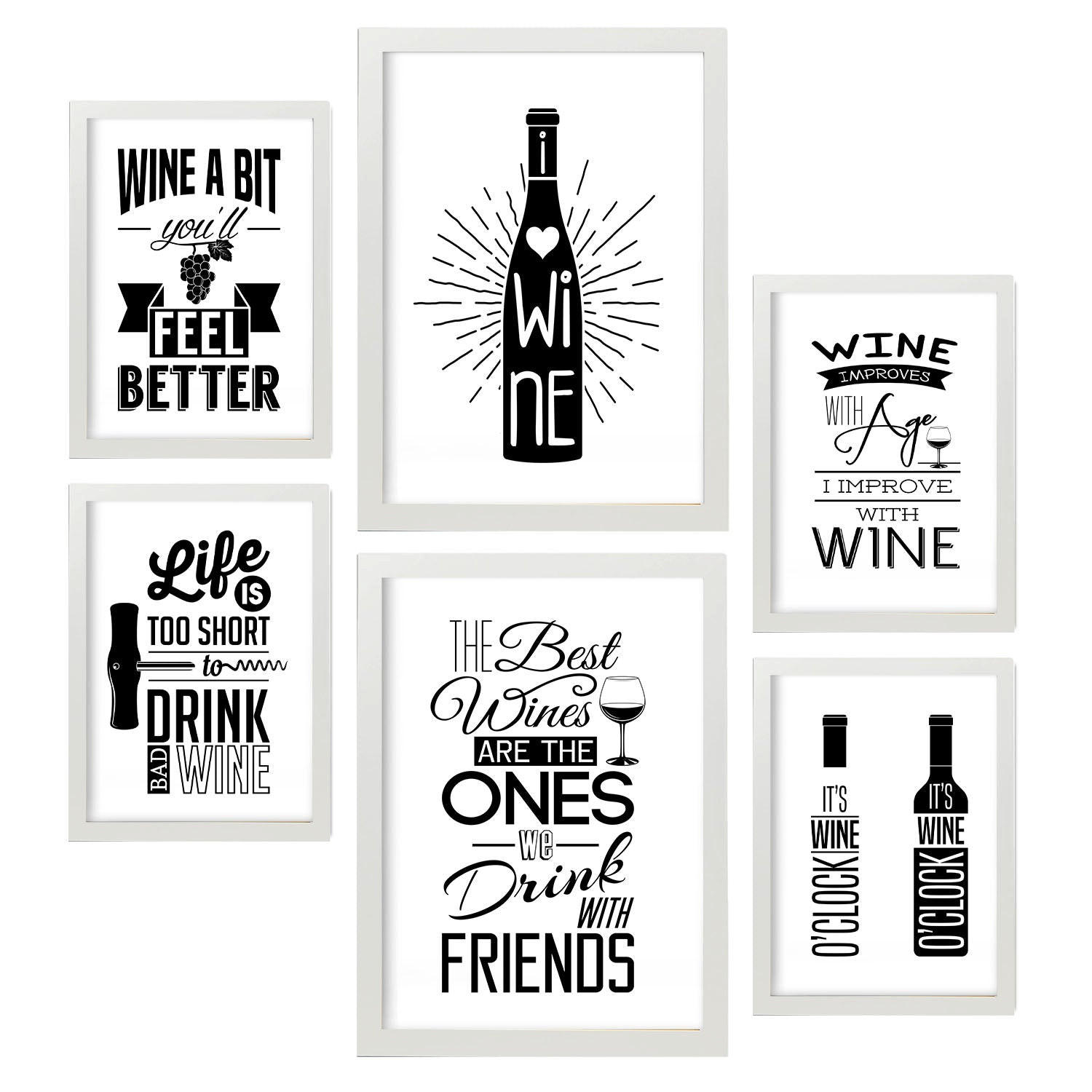 POSTER Set Mit 6 Wein Vollfarbige Illustrationen Von Kaffee & Getränken Im Werbetafel Illustrationen Für & Heim A3 & A4 Weißer Rahmen - Weiß, Papier (29/3cm) - Nacnic