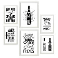 POSTER Set Mit 6 Wein Vollfarbige Illustrationen Von Kaffee & Getränken Im Werbetafel Illustrationen Für & Heim A3 & A4 Weißer Rahmen - Weiß, Papier (29/3cm) - Nacnic
