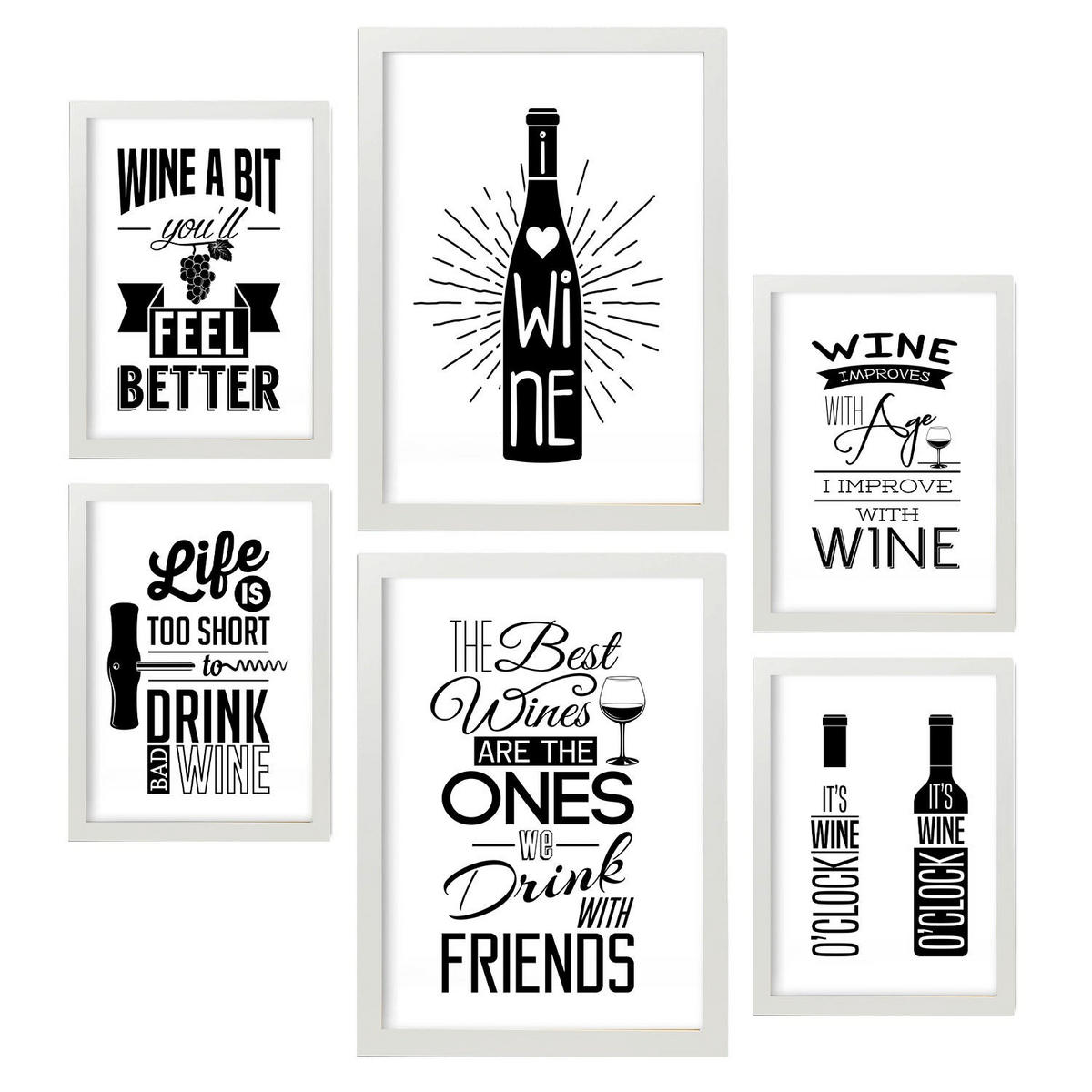 POSTER Set Mit 6 Wein Vollfarbige Illustrationen Von Kaffee & Getränken Im Werbetafel Illustrationen Für & Heim A3 & A4 Weißer Rahmen - Weiß, Papier (29/3cm) - Nacnic