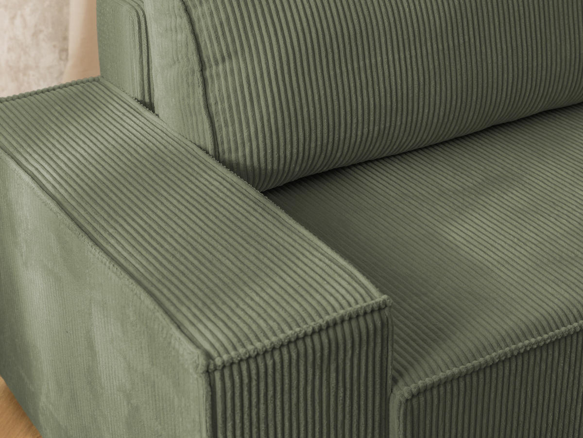 ECKSOFA Rivio mit Schlaffunktion und Bettkasten, Cordstoff Grün - Schwarz/Grün, Holz/Kunststoff (262/149cm) - S-Style