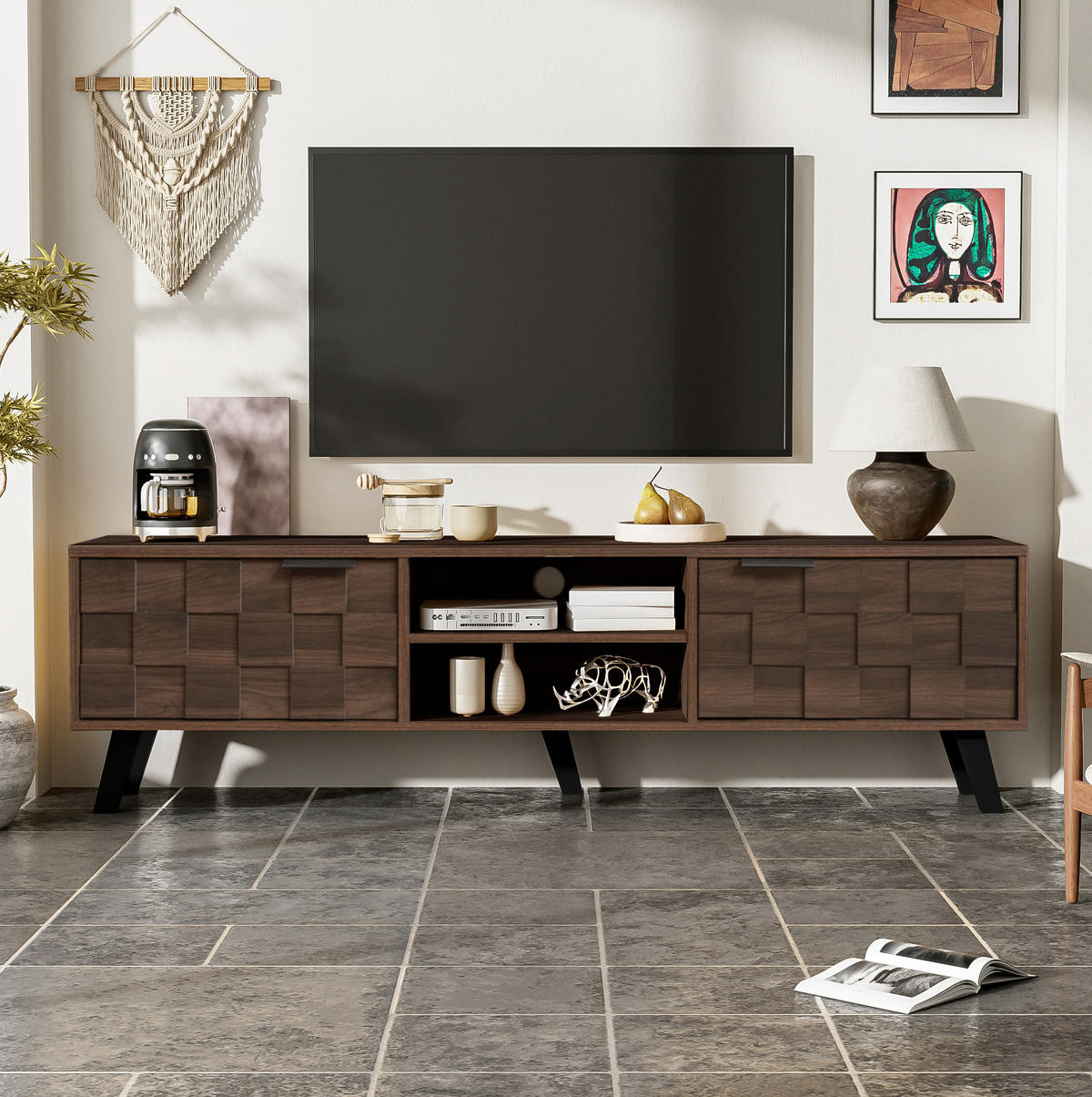 LOWBOARD 160.5/35.5/45 cm Holzfarbe aus Spanplatte mit 2 Türen und 2 offenen Fächern - Braun, Holzwerkstoff (35.5/45/160.5cm) - OKMYHOME