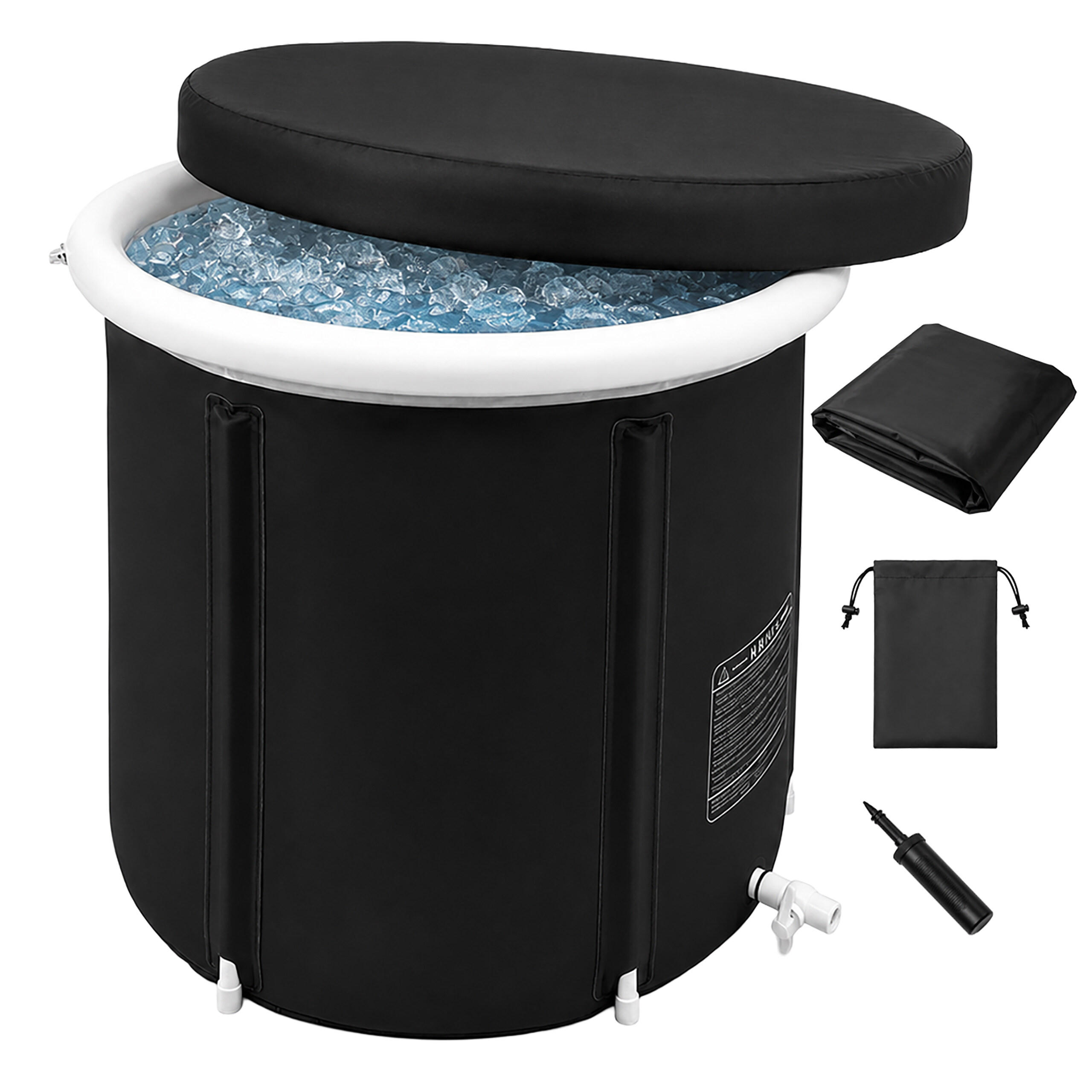 EISBADEWANNE Schwarz Weiß aufblasbar mit Thermodeckel 320 l - Schwarz, Kunststoff/Textil (75/75/75cm) - Relaxdays