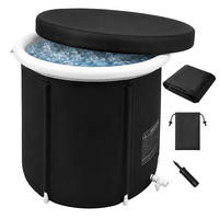 EISBADEWANNE Schwarz Weiß aufblasbar mit Thermodeckel 320 l - Schwarz, Kunststoff/Textil (75/75/75cm) - Relaxdays