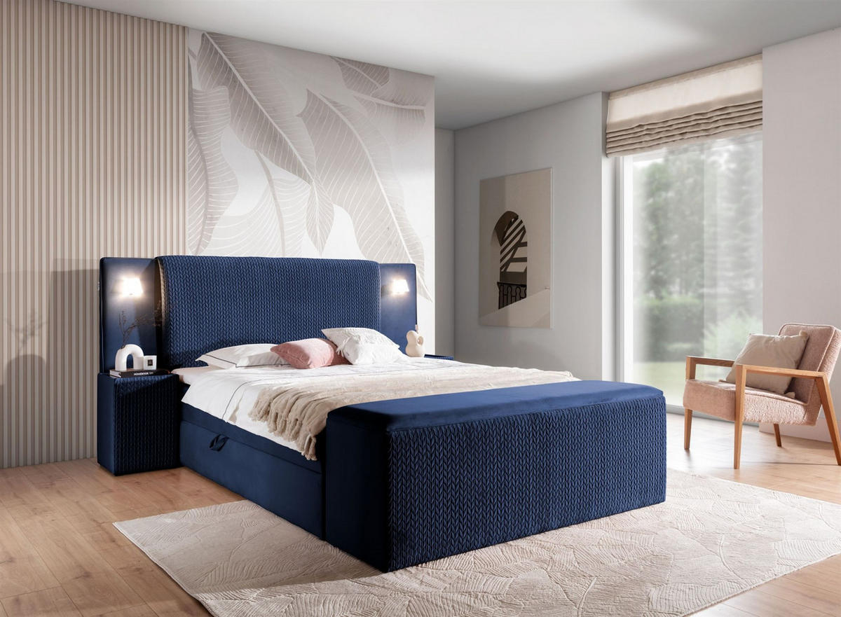 BOXBETT Marten überlänge Set.4 - Dunkelblau, Holzwerkstoff/Textil (120/220cm) - Fun Möbel