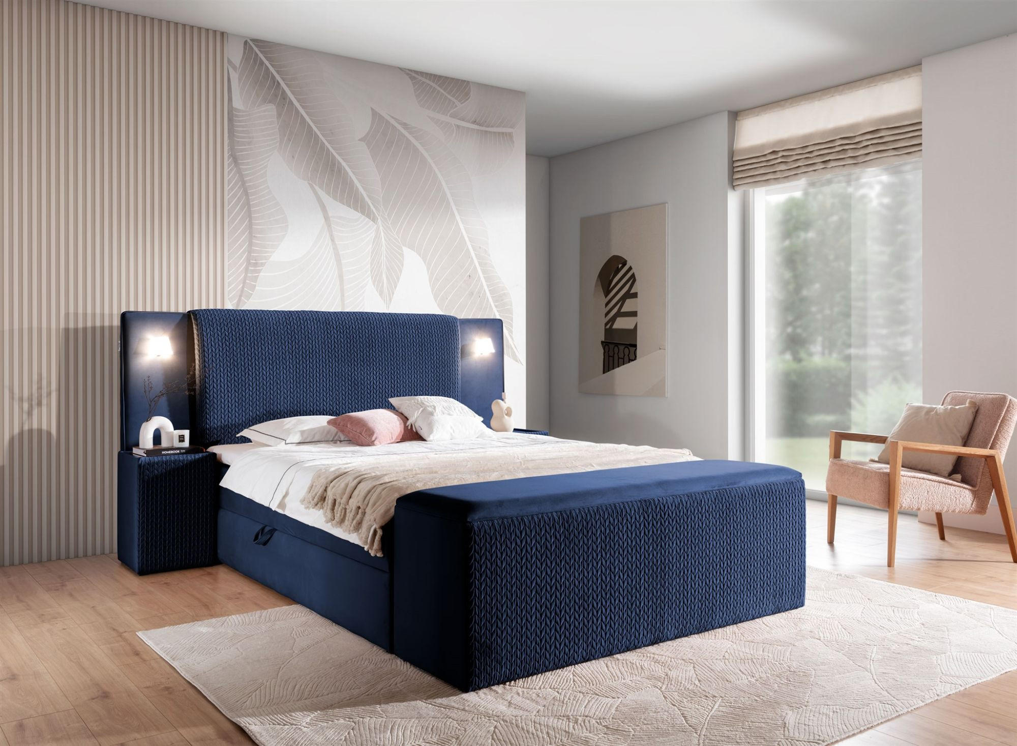 Thumbnail - Fun Möbel Boxbett, Dunkelblau, Textil, 160x220 cm, Schlafzimmer, Betten, Boxspringbetten