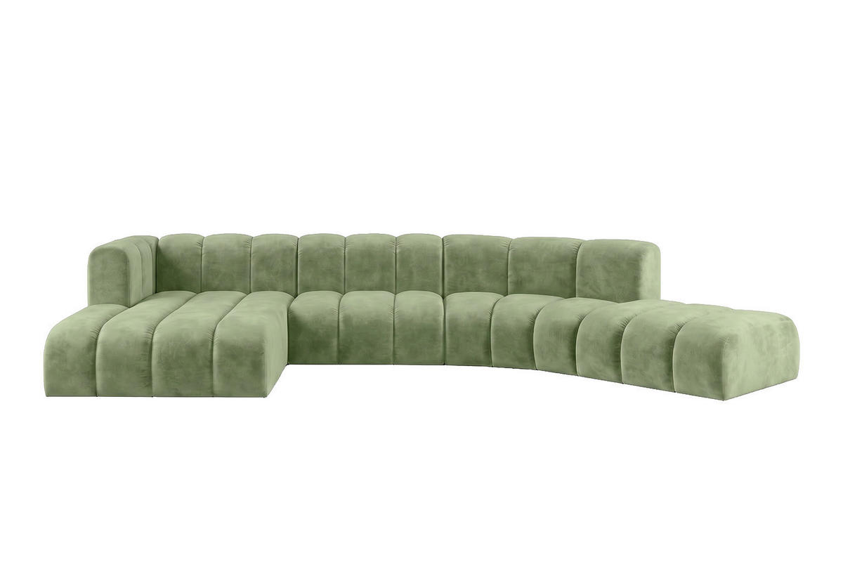 ECKSOFA Modulares In L-Form, Velvet-Stoff Riviera, Olive, Links, GRAND Round - Olivgrün, Holz (445/179cm) - Kaiser Möbel