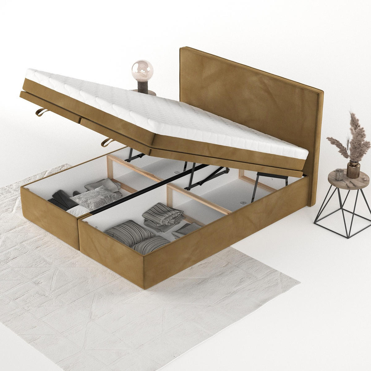 BOXBETT Zalla 180/200 cm Honiggelb im Kronos Stoff - Schwarz/Honig, Holz/Holzwerkstoff (180/200cm) - AltaBeds