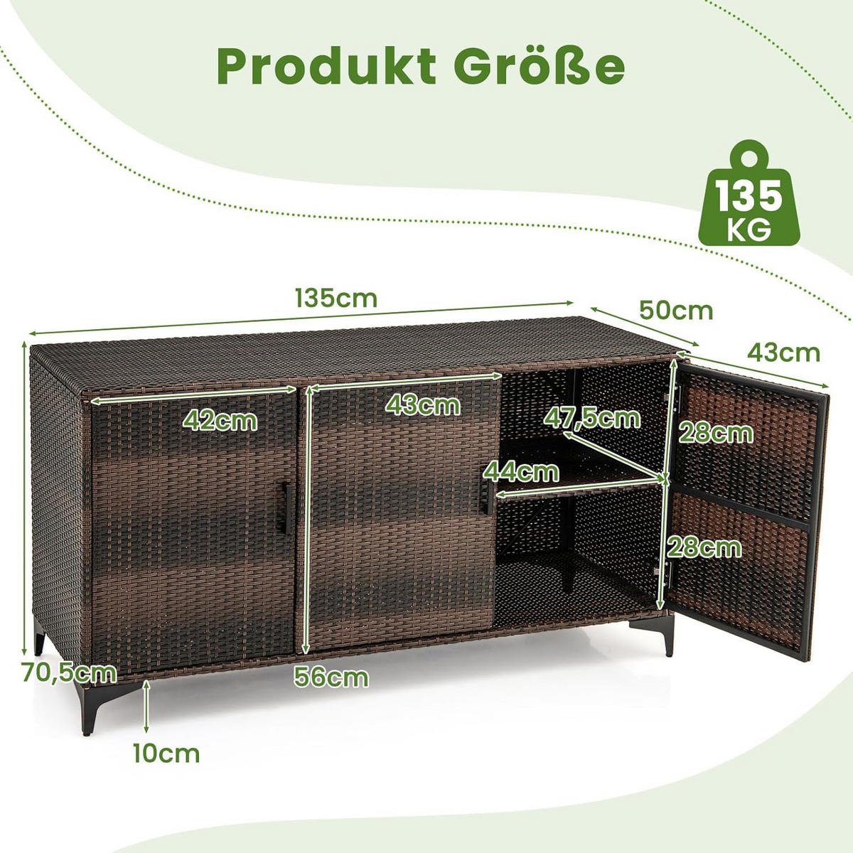 GARTENSCHRANK Braun - Braun, Metall (50/71/135cm) - COSTWAY