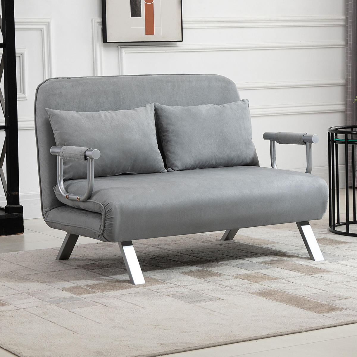 SCHLAFSOFA, Faux Suede, Stahl, Hellgrau - Hellgrau, Kunststoff (80/78/111cm) - HOMCOM