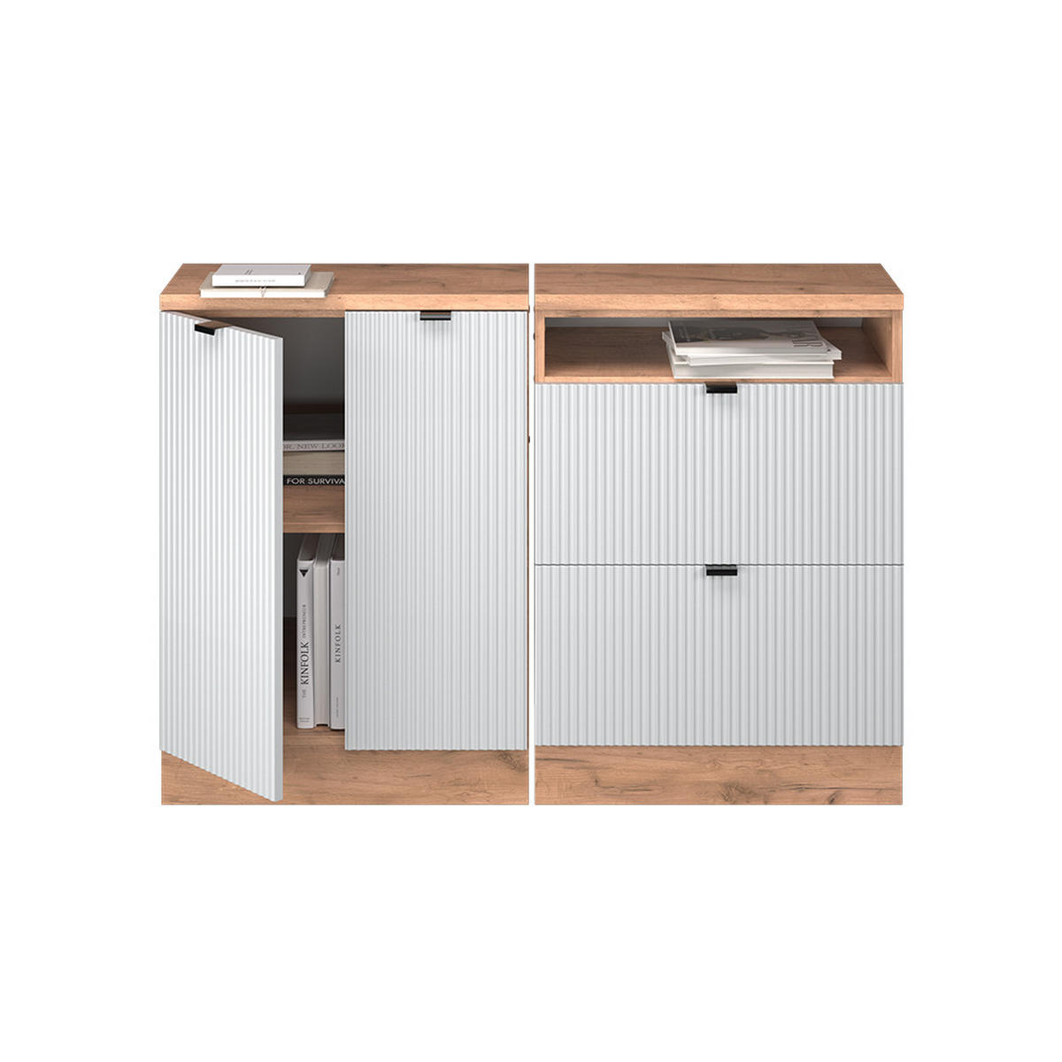 KUHINJSKI ORMAR ZA KOSINE KROVA R-Line Bijeli grebeni 120 cm Set od 2 korpusa ormara, dubina 60 cm - hrast medunac/bijela, drvni materijal (120/83.8/60cm) - Vicco