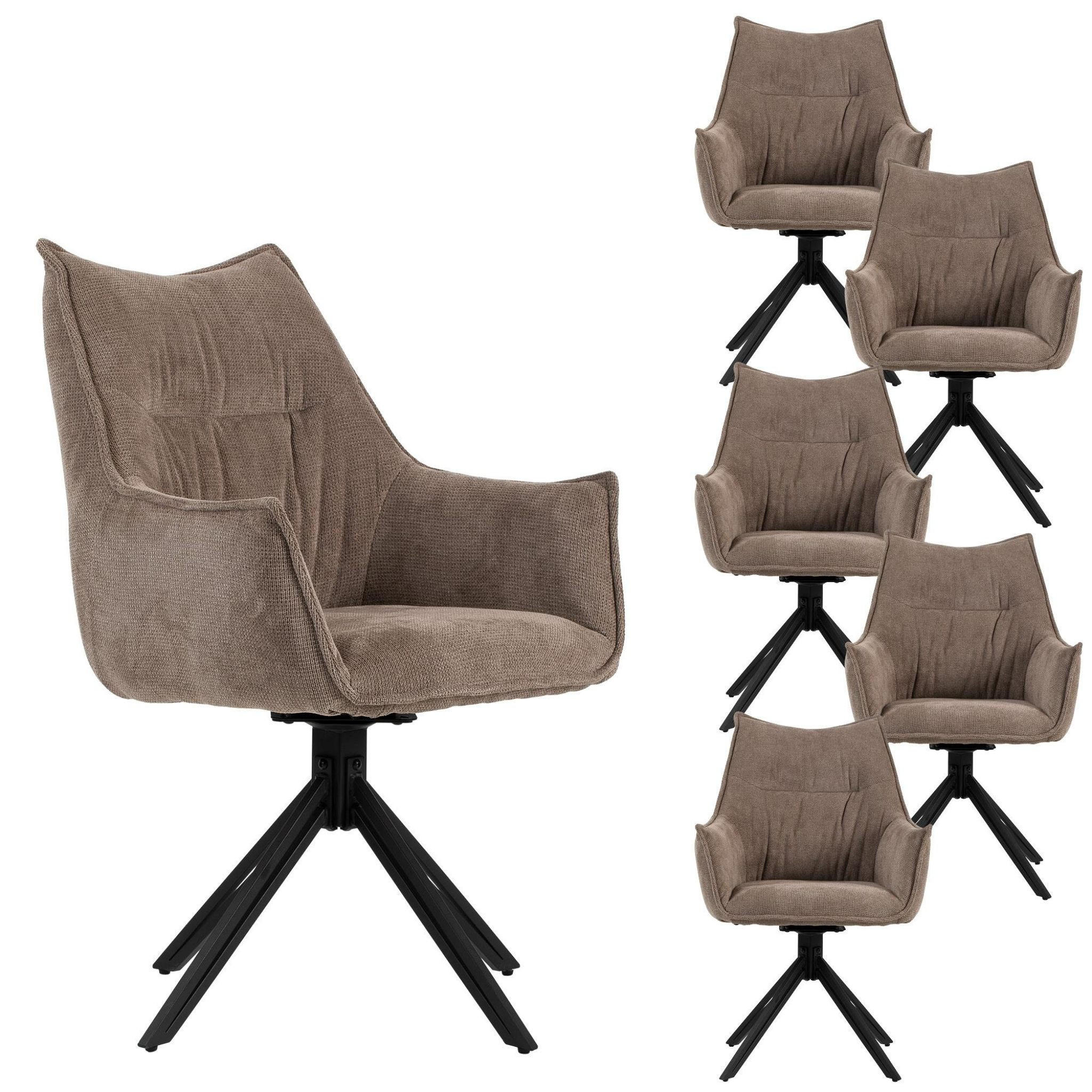 ESSZIMMERSTUHL Ginosa drehbar 6er-Set - Beige/Schwarz, Textil/Metall (62/90/66cm) - Mr. Deko
