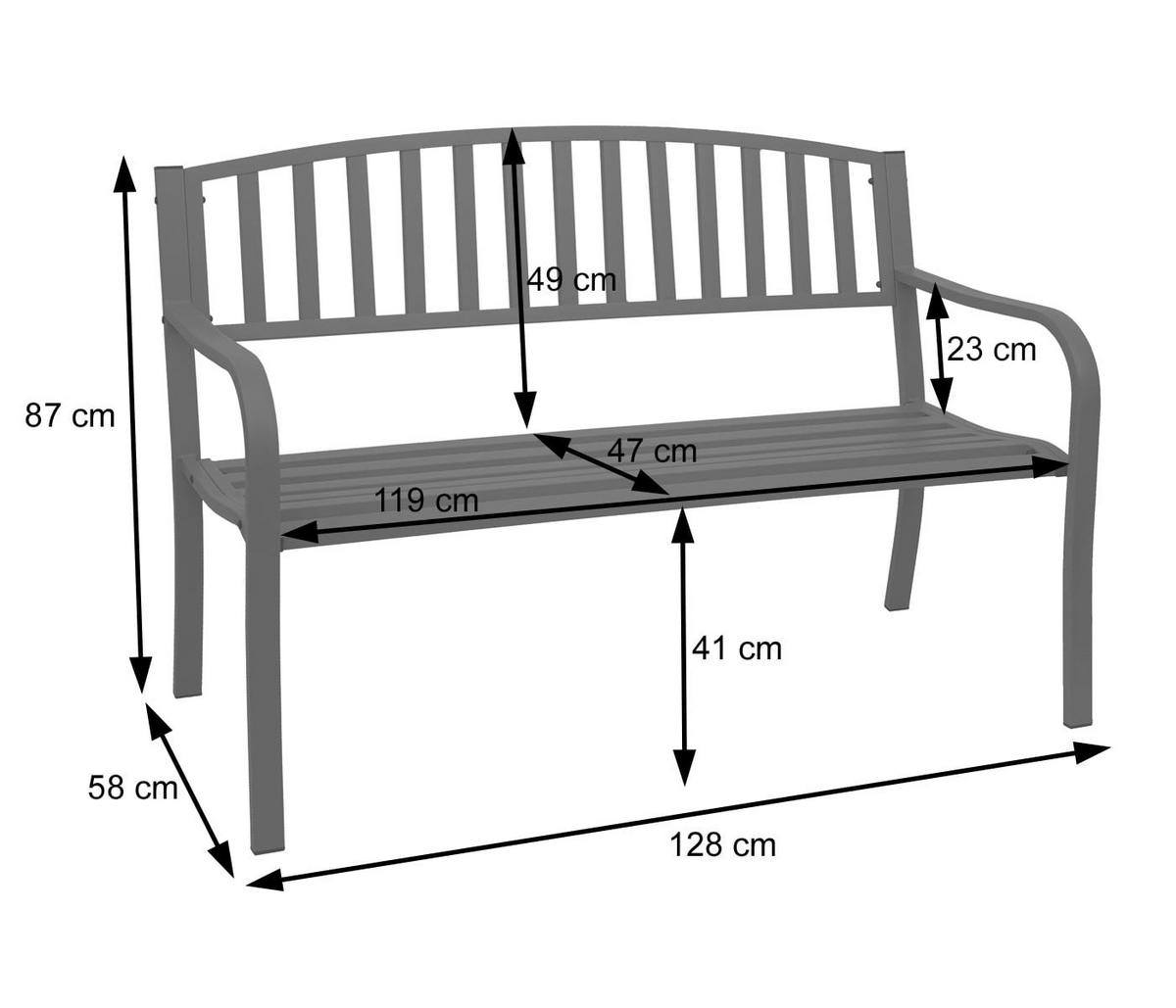 GARTENBANK 87x128x58cm Grau 2-Sitzer - Grau, Metall (128/87/58cm) - PROREGAL