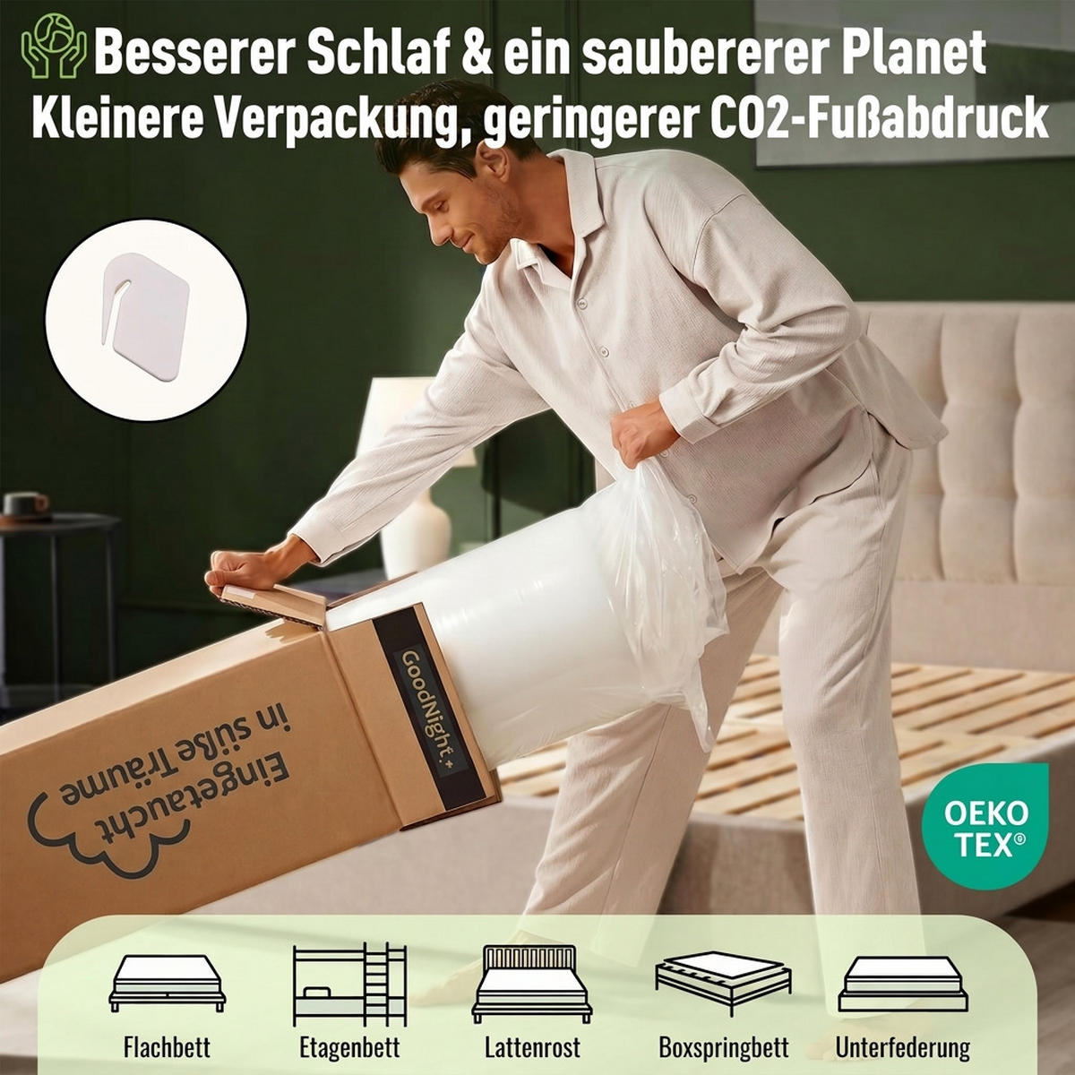 TASCHENFEDERKERNMATRATZE 90/200 cm Weiß H3 - Weiß, Textil (90/200cm) - Oxeza