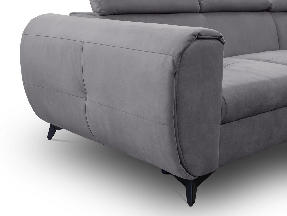 ECKSOFA MAGIA R-S Grau Plüsch-Stoff mit Schlaffunktion - Grau, Holz (260/217cm) - MASSENO
