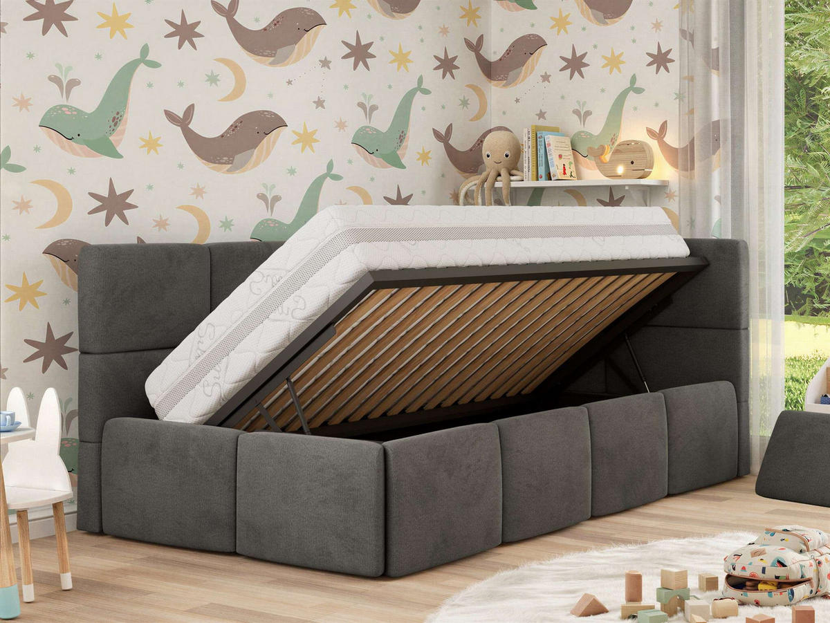 DĚTSKÁ POSTEL ARVO ALTA 90/200 - Šedá Samet - Pravá - šedá, textil (90/200cm) - MKS