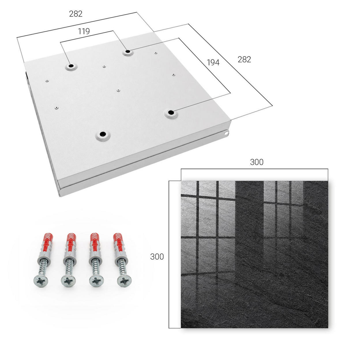 SCHLÜSSELBOX Weiß 30x30 cm – Türöffnung nach rechts - Grauer Stein - Schwarz, Metall (30/30/5cm) - TULUP