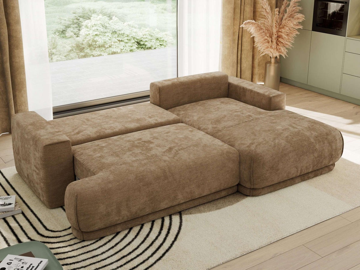 ECKSCHLAFSOFA RINA L Braun Schenille glatt - rechts - Schwarz/Braun, Kunststoff/Textil (170/267cm) - MKS