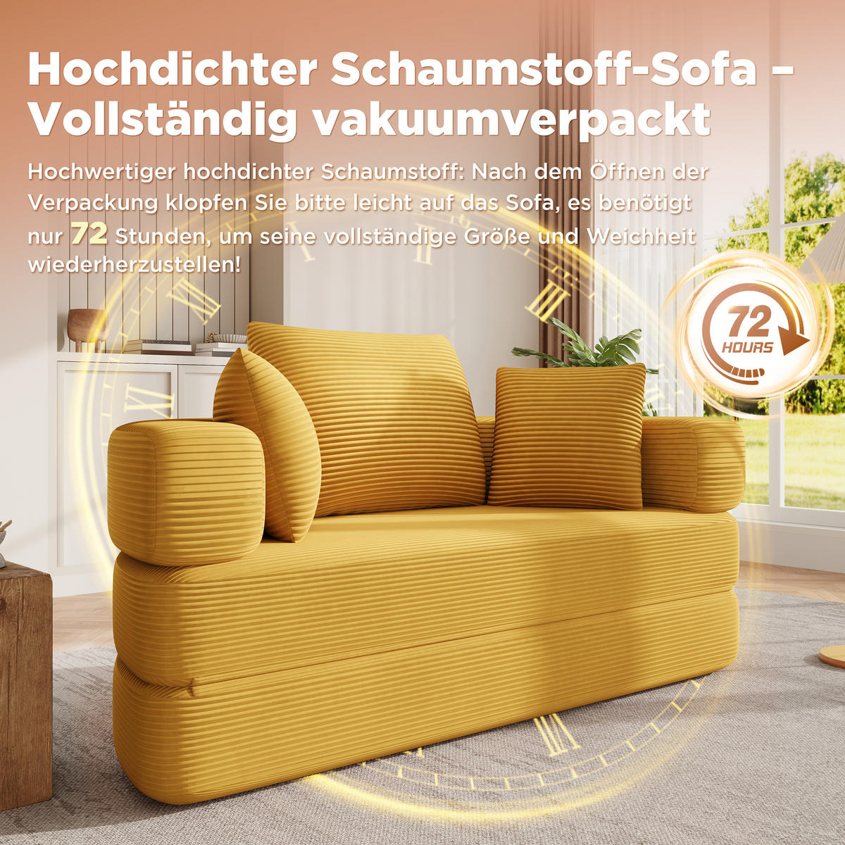 SCHLAFSOFA 173/88/60 cm Gelb mit 3 Kissen - Gelb, Textil (176/40/173cm) - Oxeza