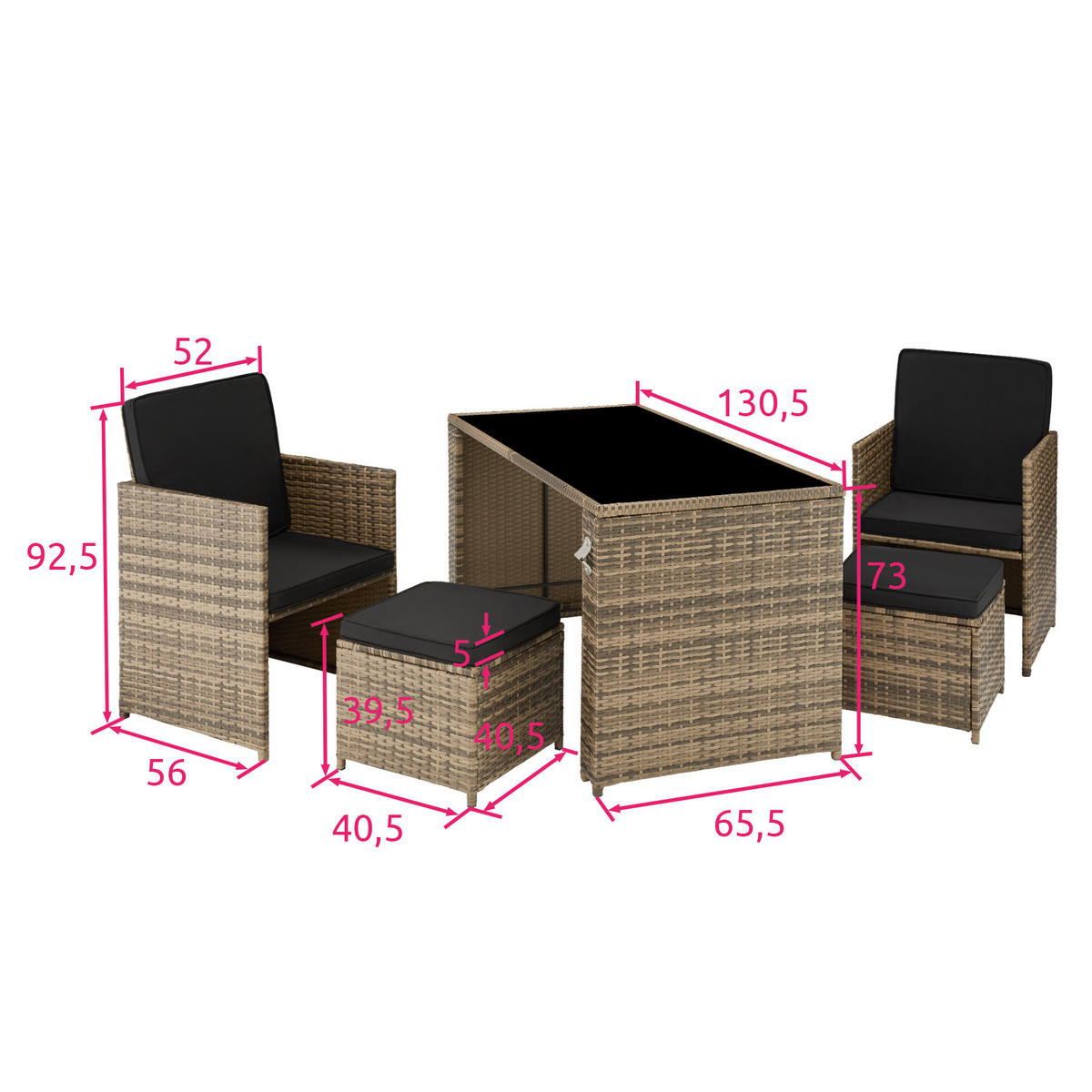 RATTAN SITZGRUPPE Palermo,inklusive Flaschenöffner, zusammenschiebbar,natur - Naturfarben, Kunststoff - tectake