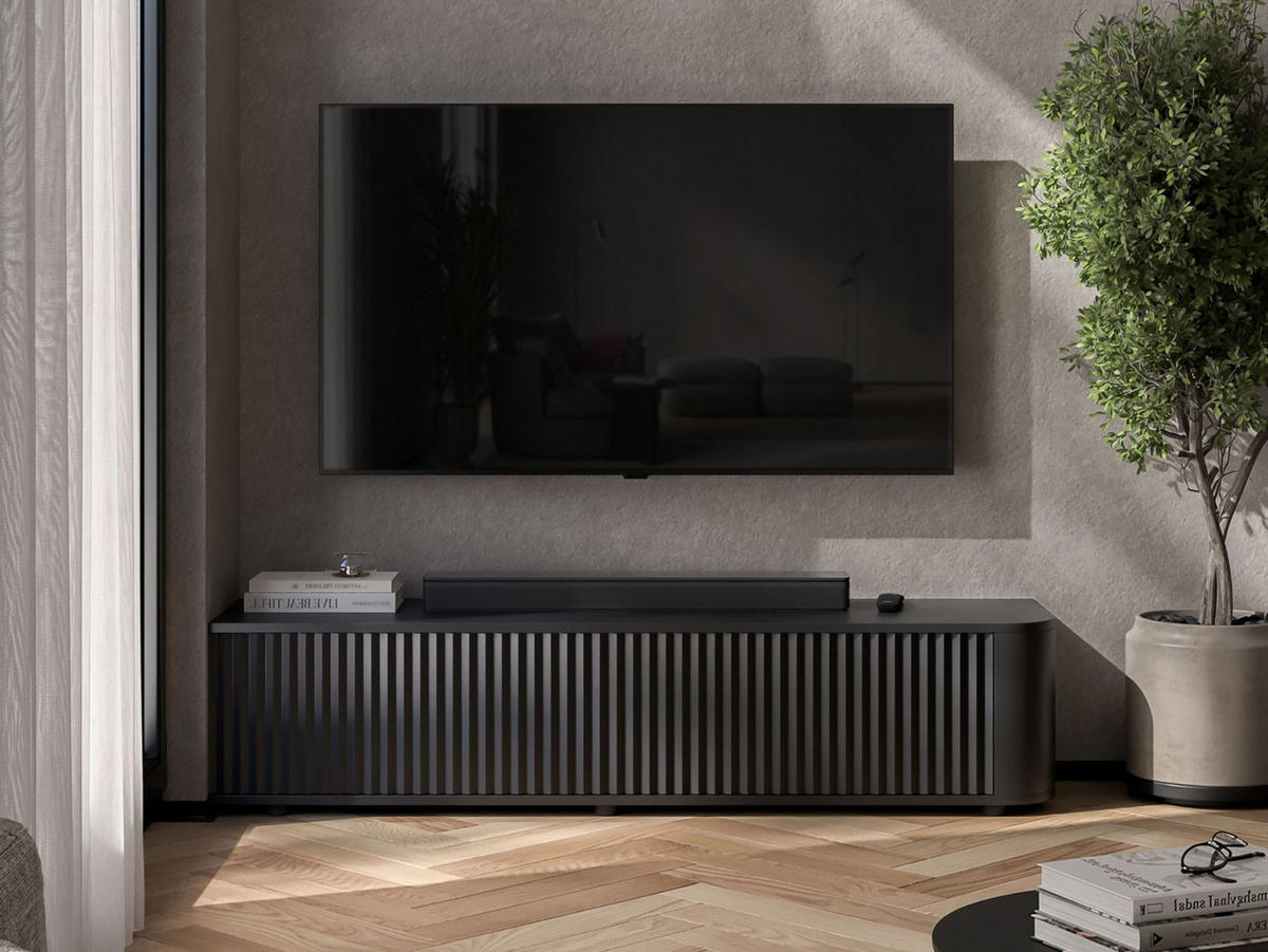 TV komoda Aurora matná čierna 140 cm s nízkymi nožičkami - čierna, kompozitné drevo (140/31/35cm) - Meble Lindner