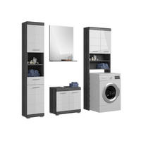 BADKOMBINATION 4tlg. Scout Bad in Rauchsilber Nachbildung und weiß hochglanz B/H/T: 190x191x34 cm - Anthrazit, Holz (190/191/34cm)