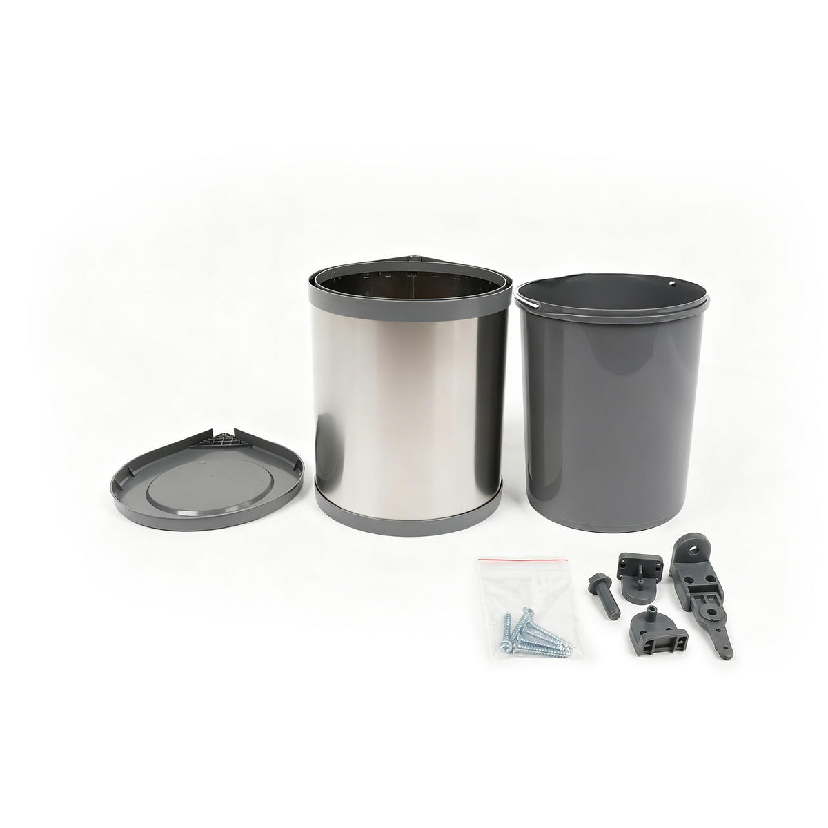 VESTAVNÝ odpadkový koš - stříbrná, kov/plast (28/32.5/34cm) - Relaxdays