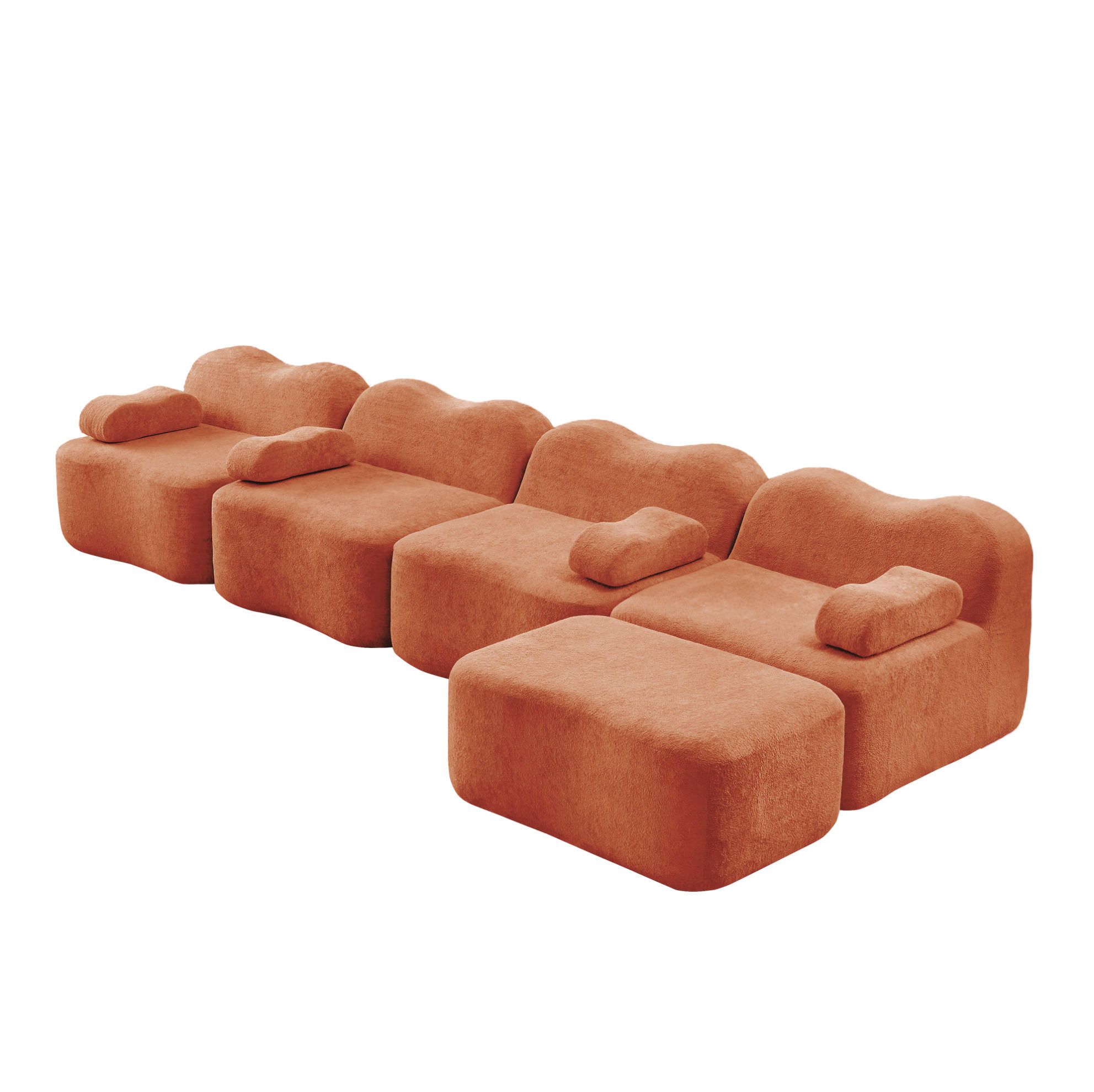 ECKSOFA 384/167/70 cm Orange aus Samt mit Wellenform und modularem Hocker - Orange, Textil (167/384cm) - OKWISH