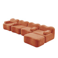 ECKSOFA 384/167/70 cm Orange aus Samt mit Wellenform und modularem Hocker - Orange, Textil (167/384cm) - OKWISH