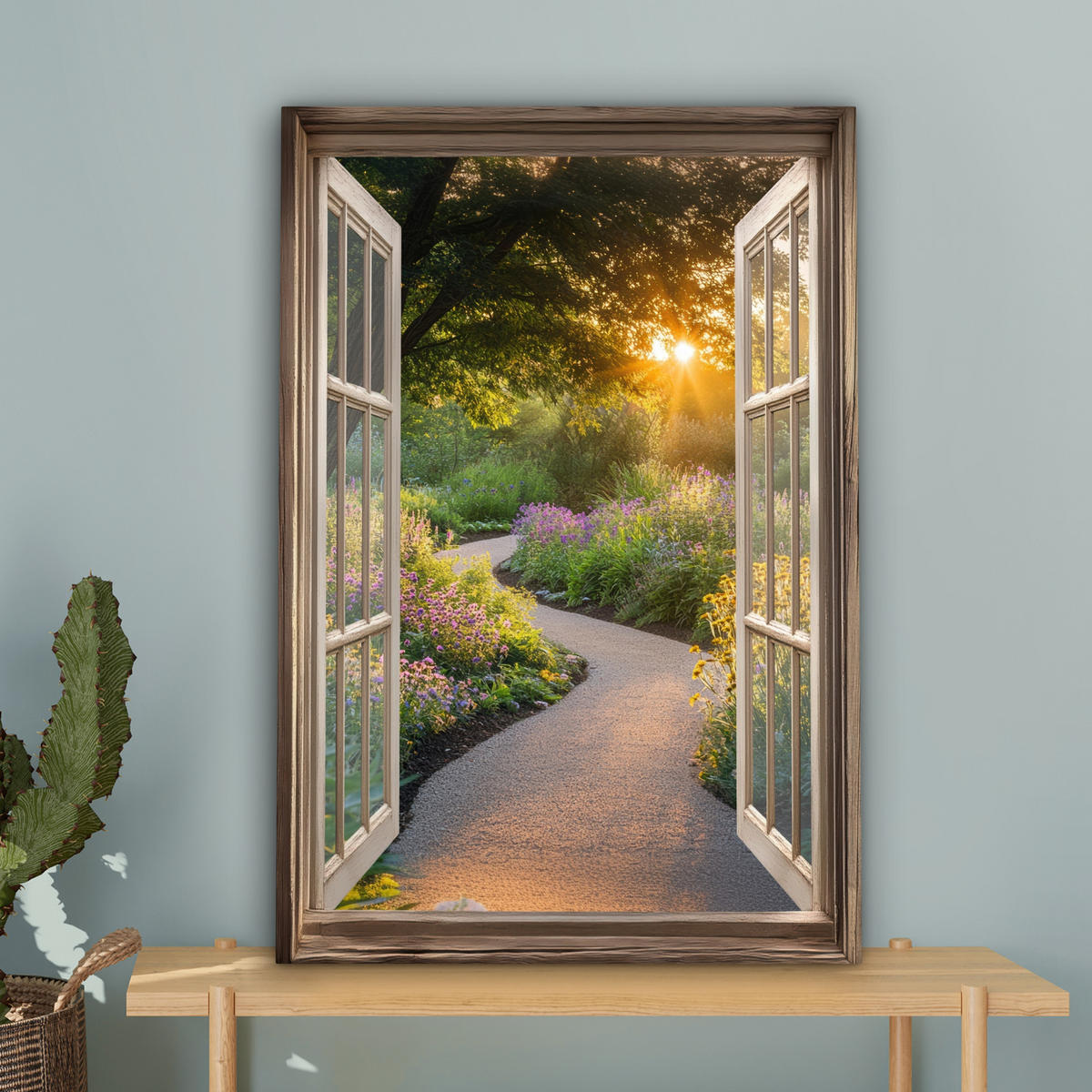 LEINWANDBILD Aussicht - Blumen - Natur - Sonne - Weg 60x90 cm - Hellgelb, Textil (60/90cm) - MuchoWow