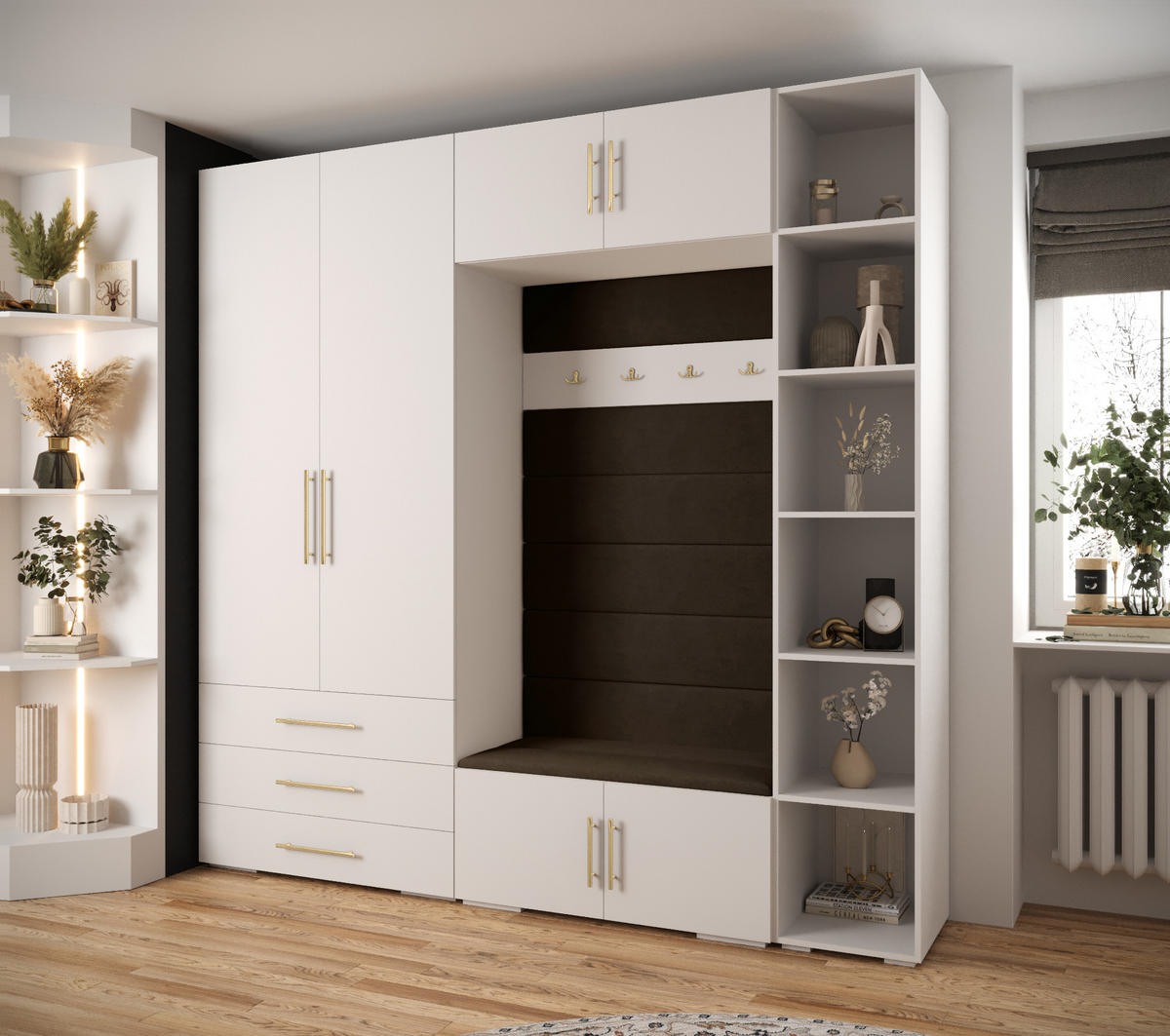 GARDEROBEN-SET 236,7/240/47 - Goldfarben/Schwarz, Holz/Kunststoff (240/236.7/47cm) - Abiks Möbel