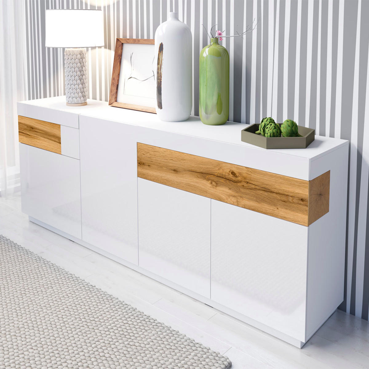 SIDEBOARD Andrea Weiß und Holz - Weiß, Holzwerkstoff (219/85/40cm) - Petits-meubles