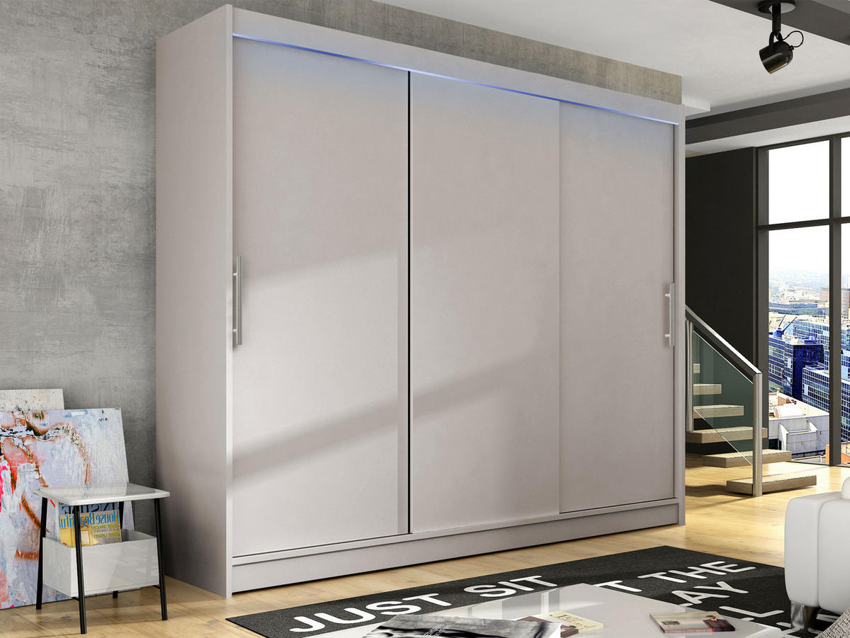 KLEIDERSCHRANK Aston II, mit RGB LED Beleuchtung - Kaschmir/Silberfarben, Holzwerkstoff/Kunststoff (250/215/58cm) - MIRJAN24