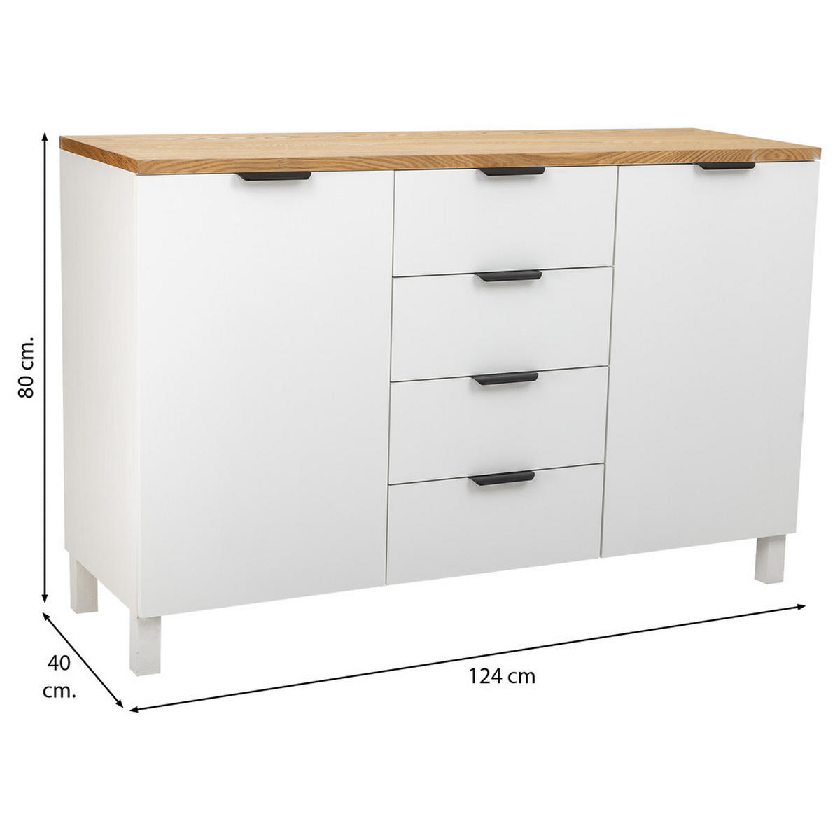 ANRICHTE aus Holz mit 4 Schubladen und 2 Türen 124x40x80 - Weiß, Holz (124/80/40cm) - Wanderlust