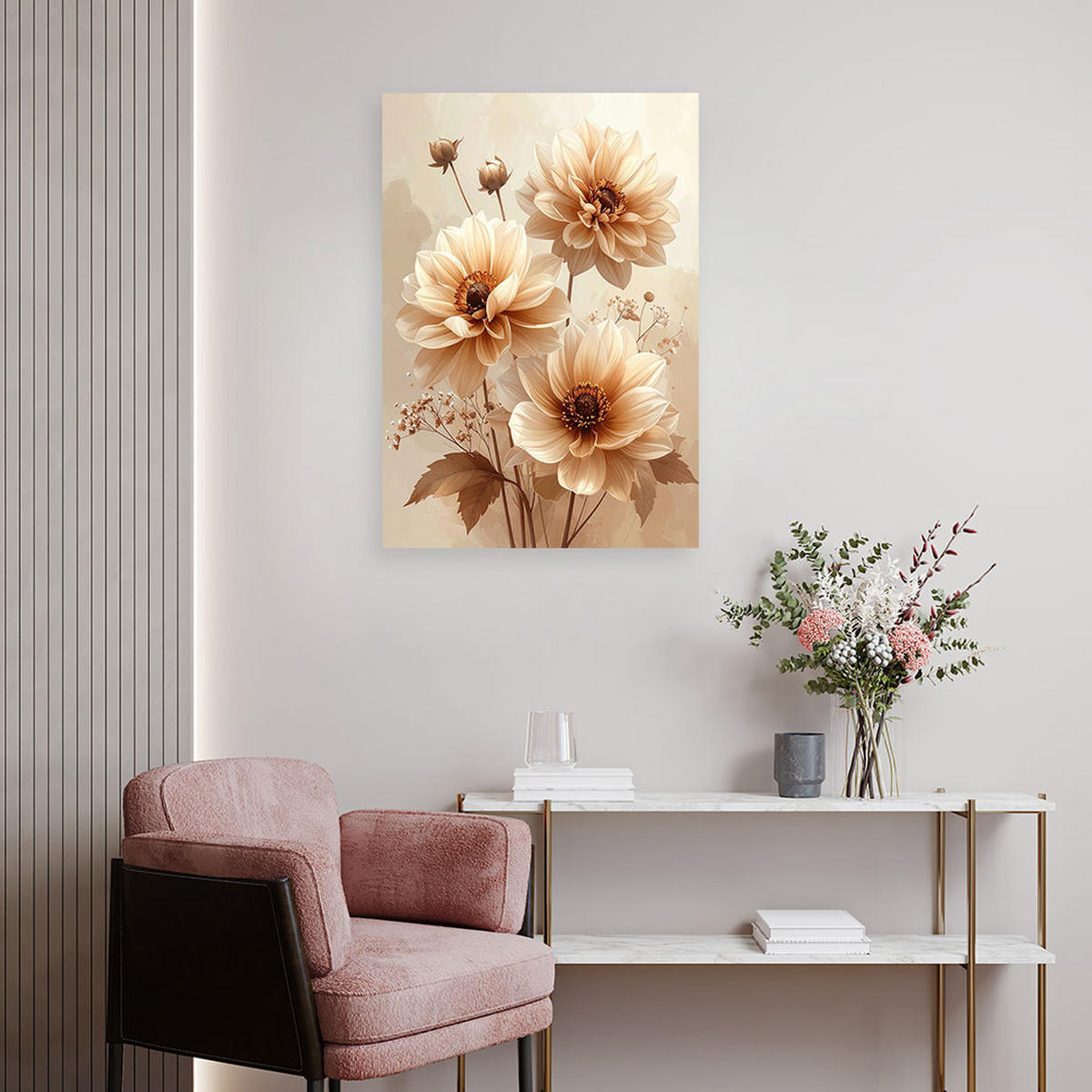 WANDBILD, Beigefarbene Blumen im zarten Vintage-Stil - Beige, Textil (70/100cm) - Feeby