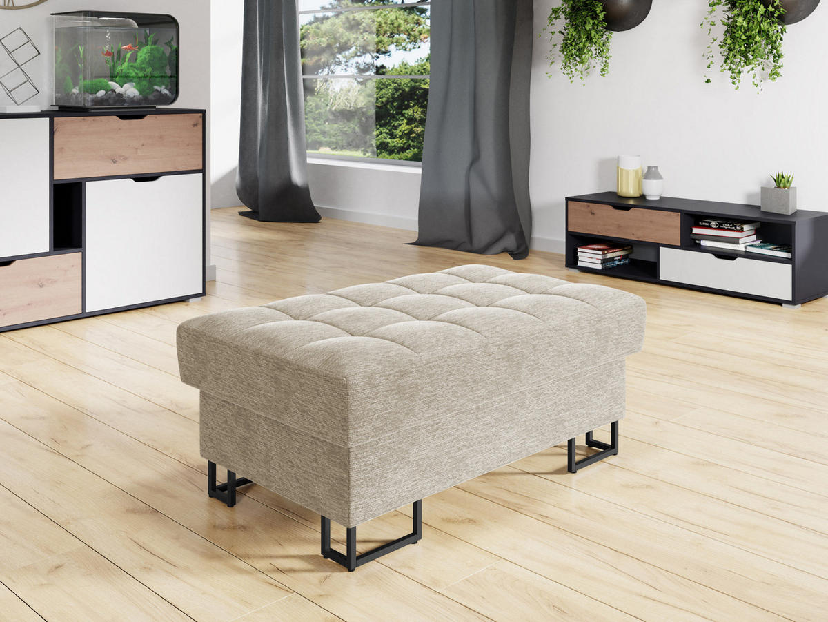 POLSTERHOCKER Laris - Champagner/Schwarz, Holz/Textil (106/44/67cm) - MIRJAN24