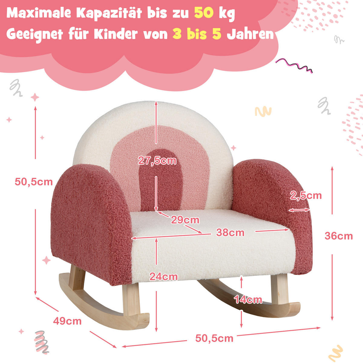 KINDERSOFA 51cm Rot - Rot, Textil (49/51/51cm) - COSTWAY