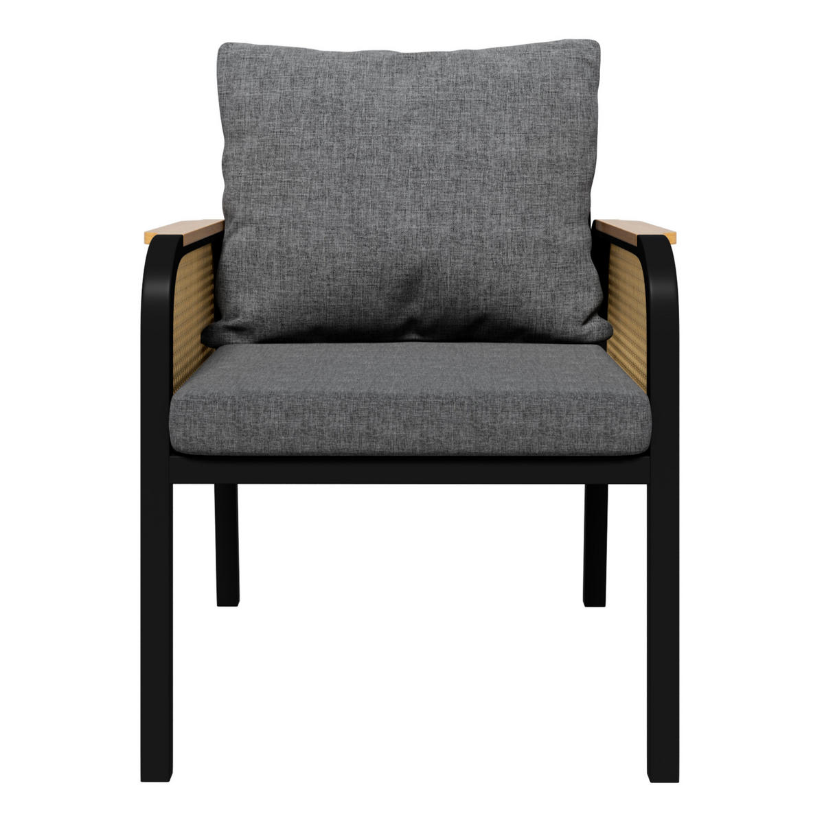 GARTENMÖBELSET 148/80/75 cm mit Tisch und 6 Stühlen, Rattan-Armlehnen und Polstern, Schwarz/Natur - Naturfarben, Metall - Redom