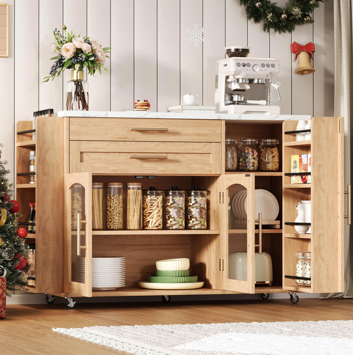 KÜCHENINSEL 120/45-70/90 cm aus MDF mit klappbarer Arbeitsplatte Natur - Naturfarben, Holzwerkstoff (138/90/70cm) - Modenvie