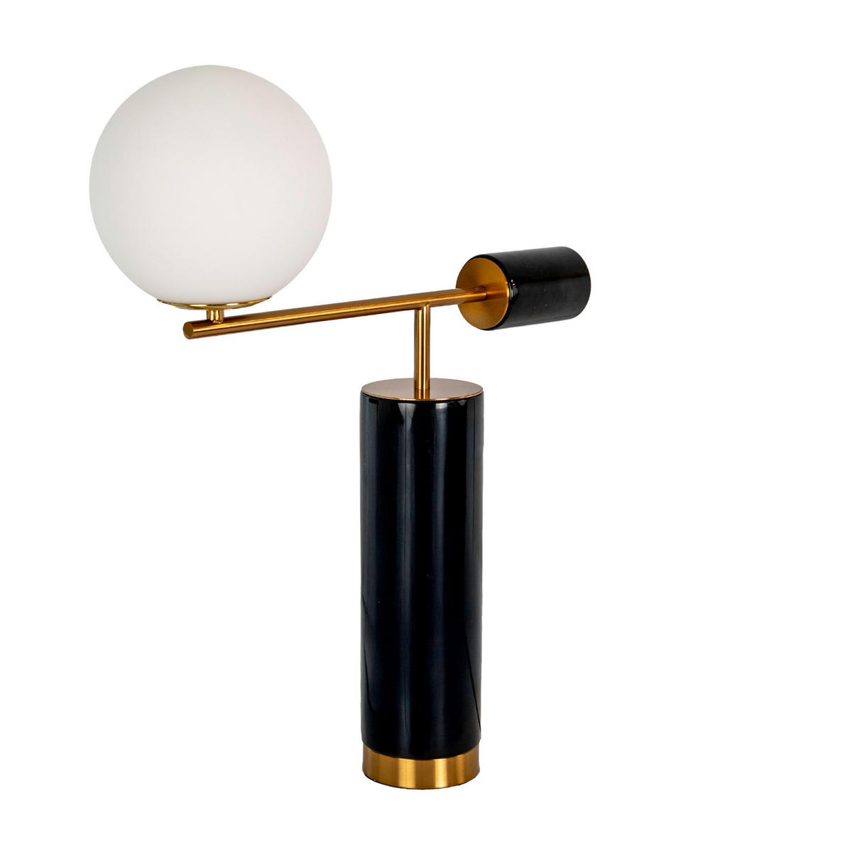 TISCHLEUCHTE aus weißem Glas, poliertem goldfarbenem Stahl und Basis aus Keramikmarmor 50/17/59 cm - Schwarz, Keramik (17/50/59cm) - The Lumine