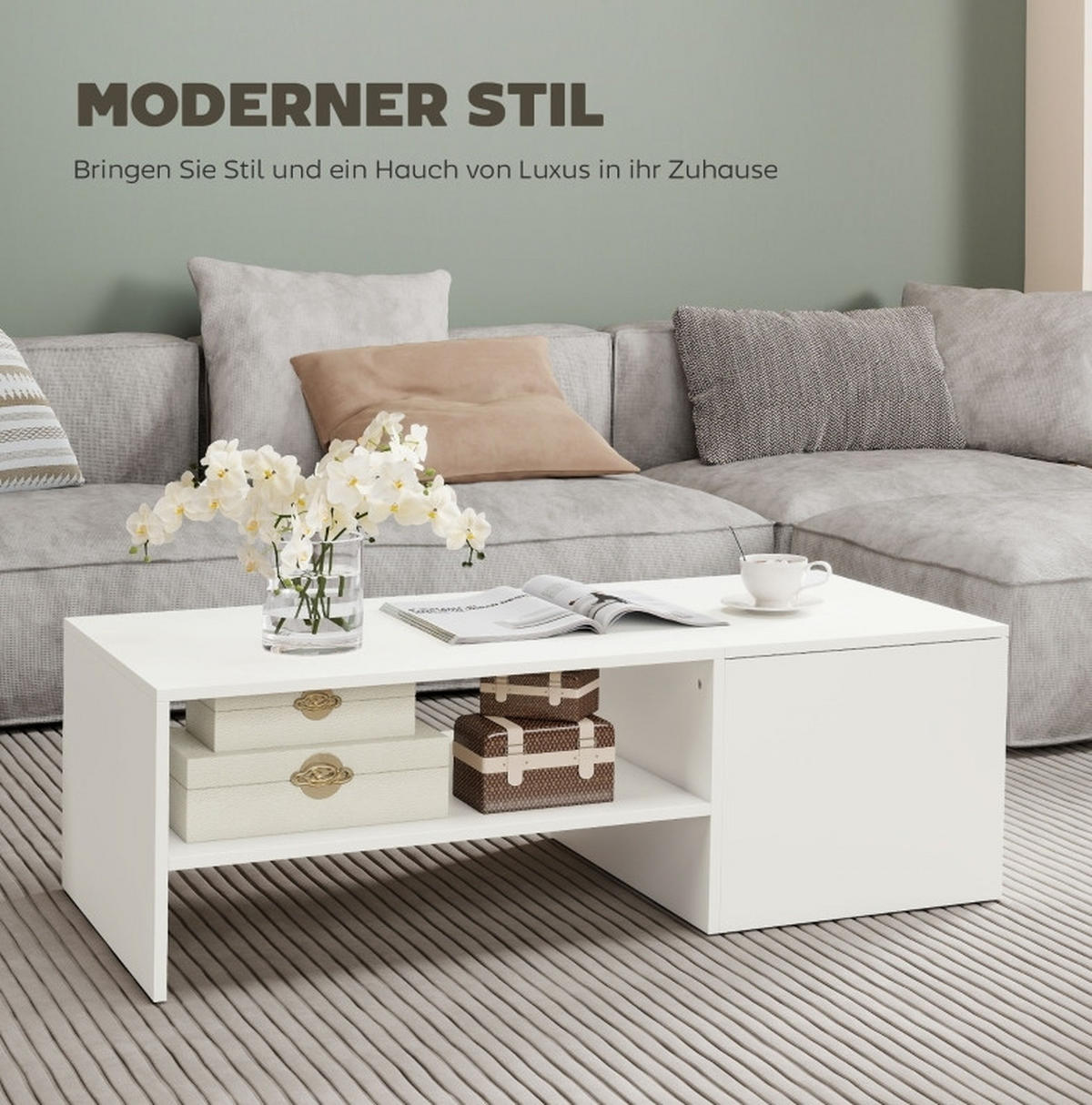 COUCHTISCH 110/52/36 cm Weiß aus Spanplatte mit Stauraum - Weiß, Holz (110/52/36cm) - OKMYHOME