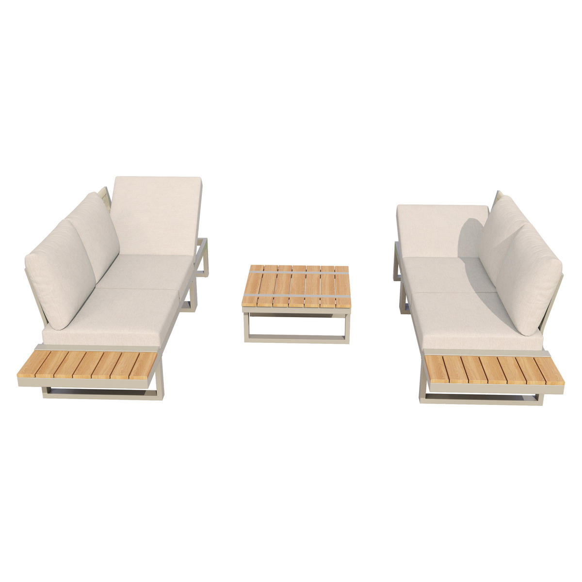 GARTENMÖBEL-SET 218/71/72 cm beige aus Stahl und Polyester mit Ablagen und Liegefunktion - Beige, Metall - OKWISH