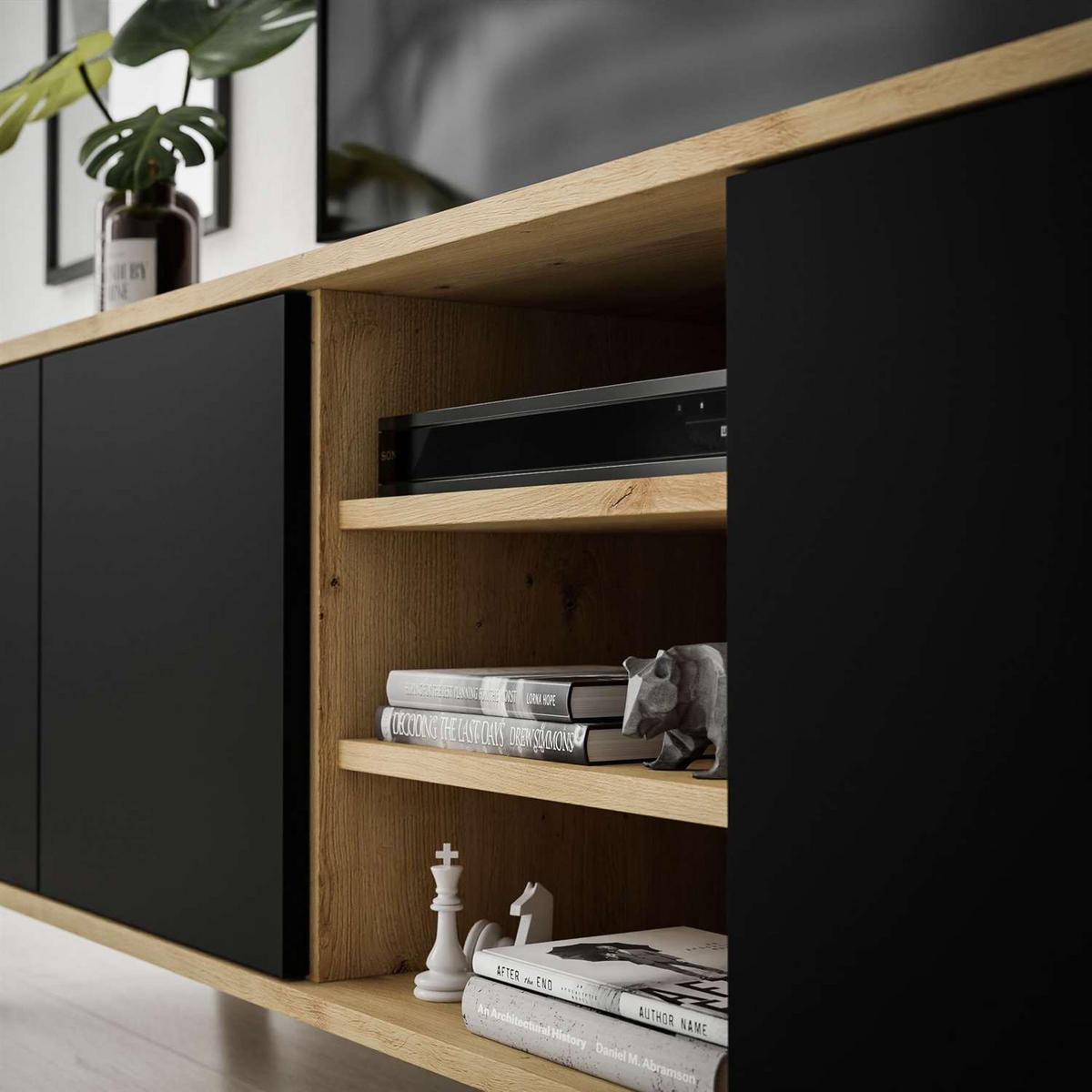 TV-ELEMENT SANAYI III Eiche Artisan/Schwarz - Schwarz, Holzwerkstoff (156/54/38cm) - Lookway