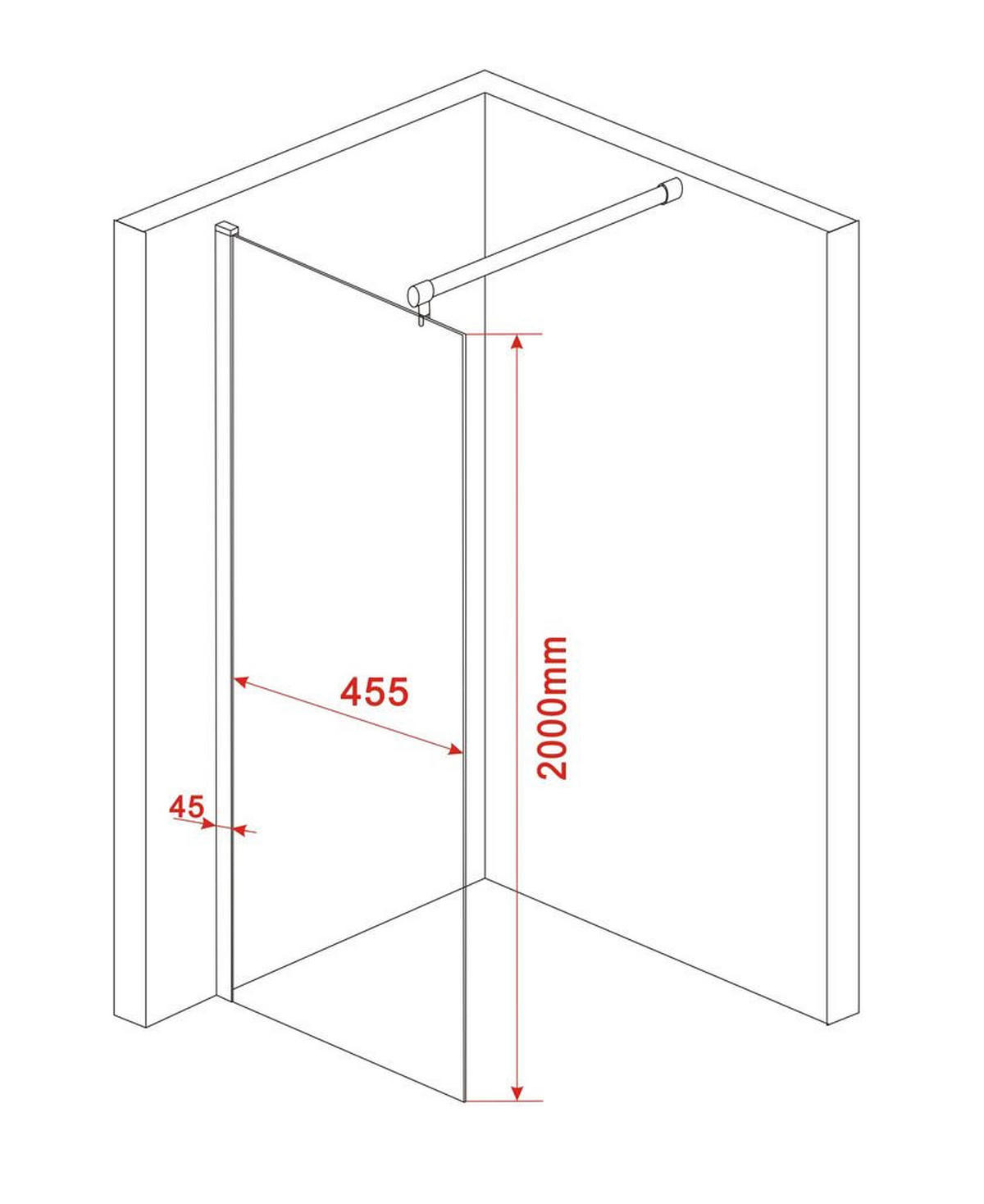 DUSCHWAND AQUOS Klar 50 x 200 cm 10 mm ESG - Klar, Glas (50/200cm) - Glasdeals