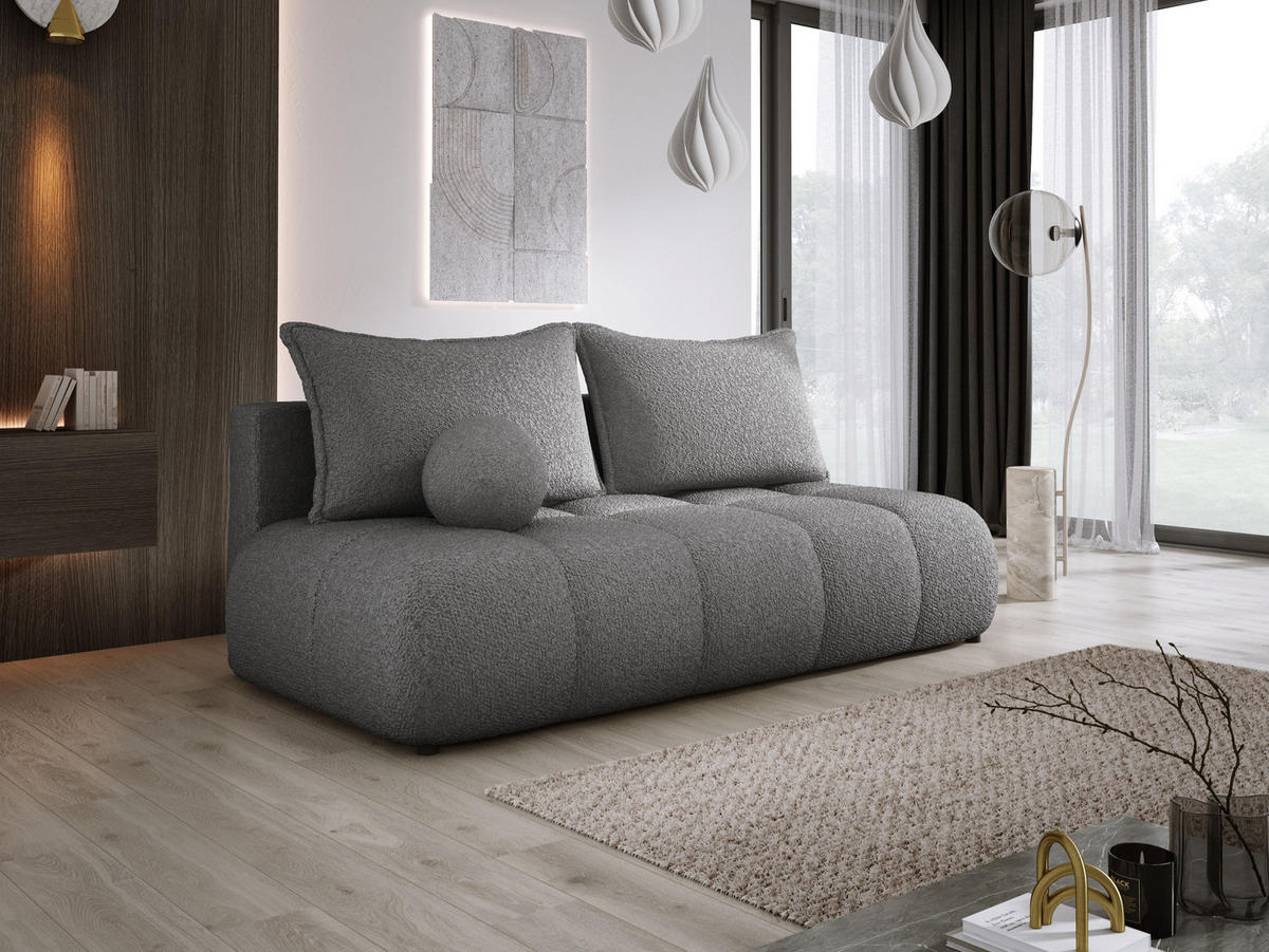 SOFA COCO MINI SCHLAFSOFA mit Bettfunktion, Anthology Stoffbezug, 2-Sitzer, freistehend, Größe: 205x105x97 cm, Grau - Blaugrau, Holz/Textil (205/97/105cm) - DomoHome