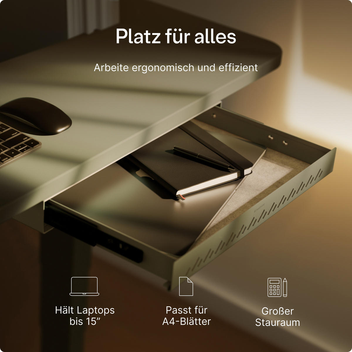 SCHUBLADEN-ORGANIZER unter dem Schreibtisch, 41x27x5cm Grün - Grün, Metall (41/27/5cm) - Desktronic