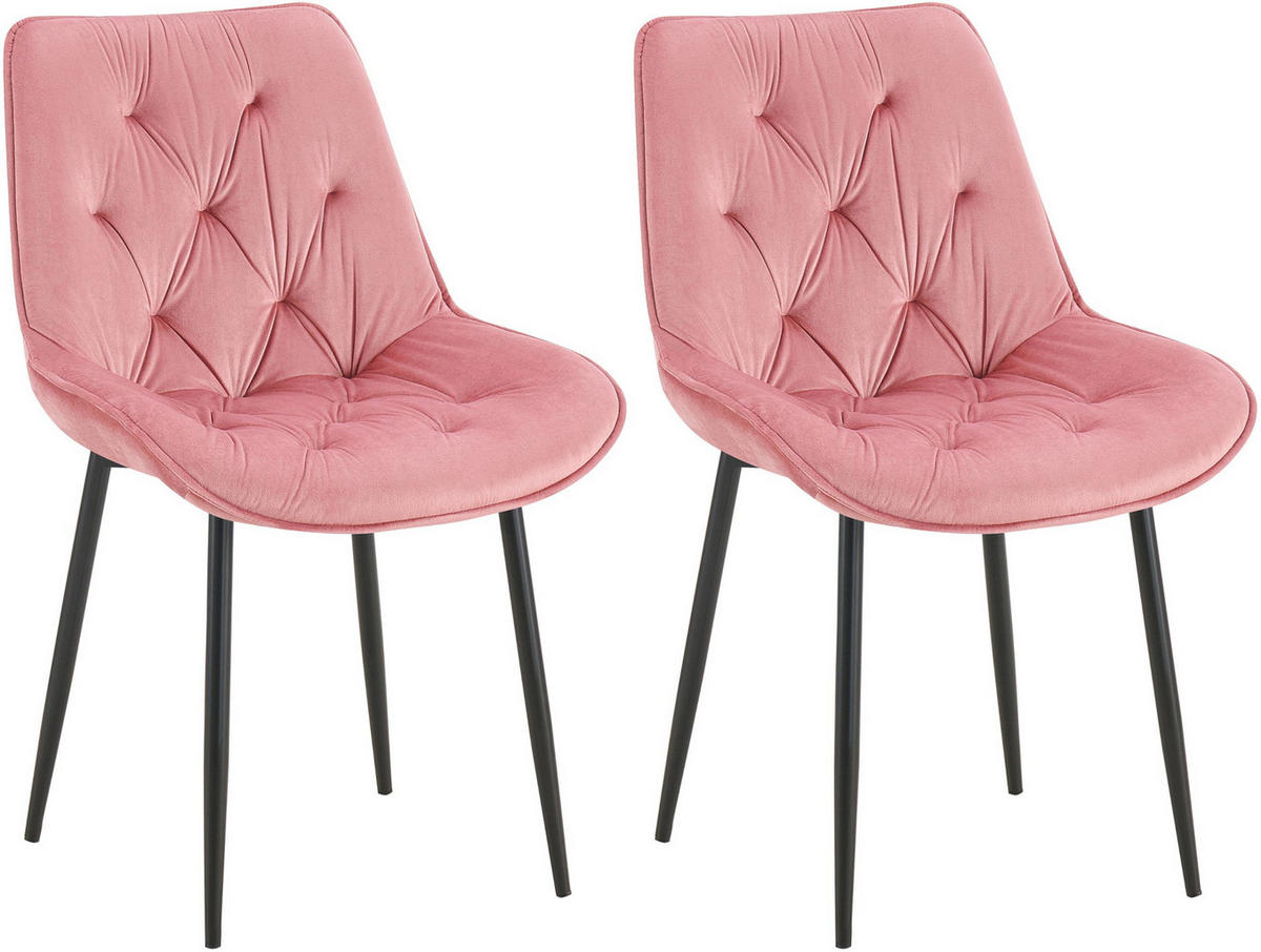 STUHL 2er Set Samt rosa - Schwarz/Rosa, Textil/Metall (52/84/59cm) - CLP