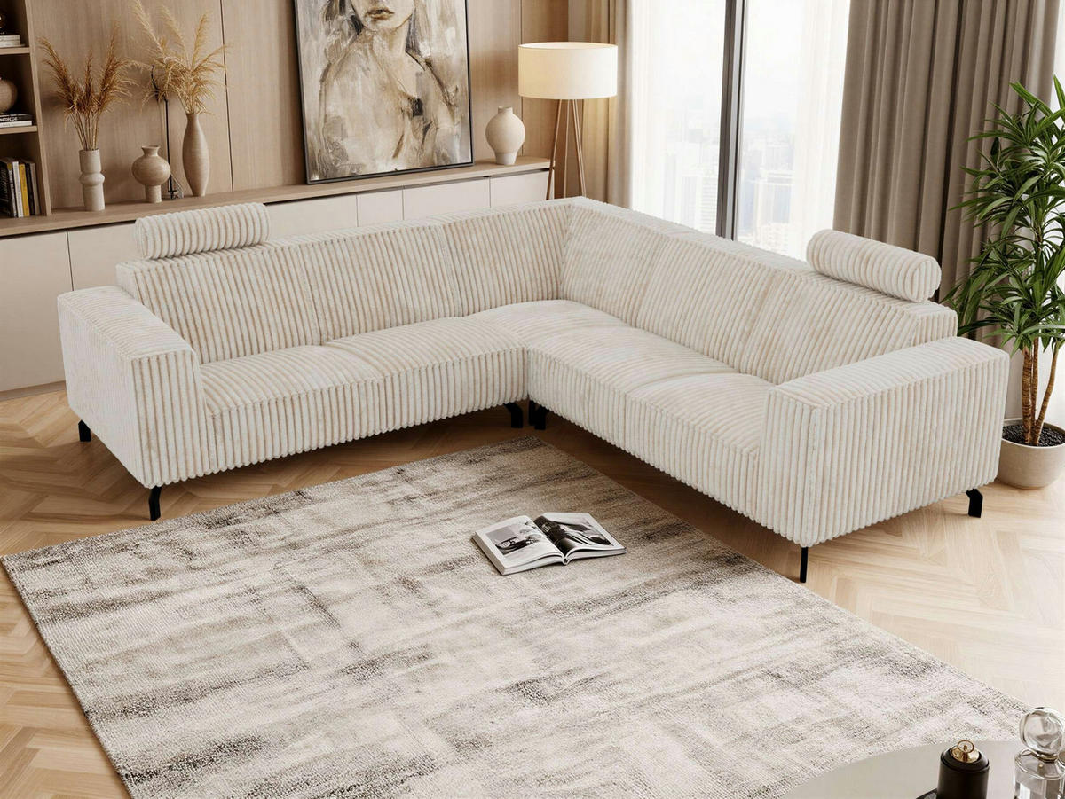 ROHOVÁ SEDAČKA VESANO L - Béžová Manšester - čierna/krémová, kov/textil (260/260cm) - MKS
