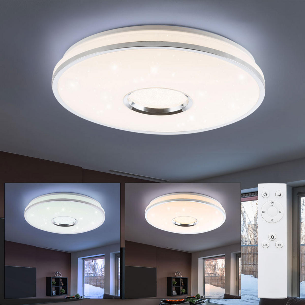 LED DECKENLEUCHTE Metall Weiß Chrom - Weiß, Kunststoff/Metall (49/49/7.8cm) - Globo Lighting